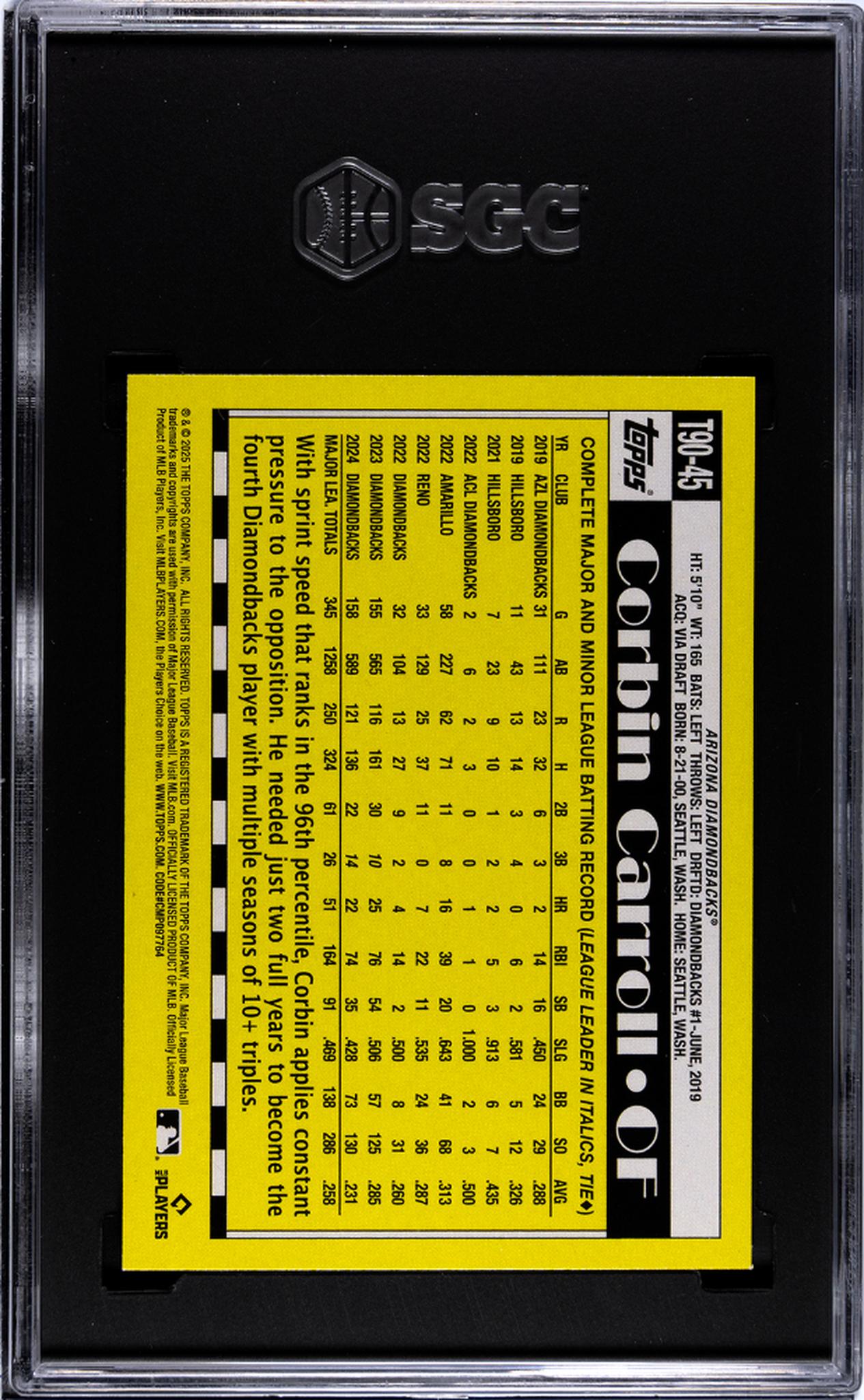 2025 Topps #T90-45 Corbin Carroll '90 Design SGC 9.5