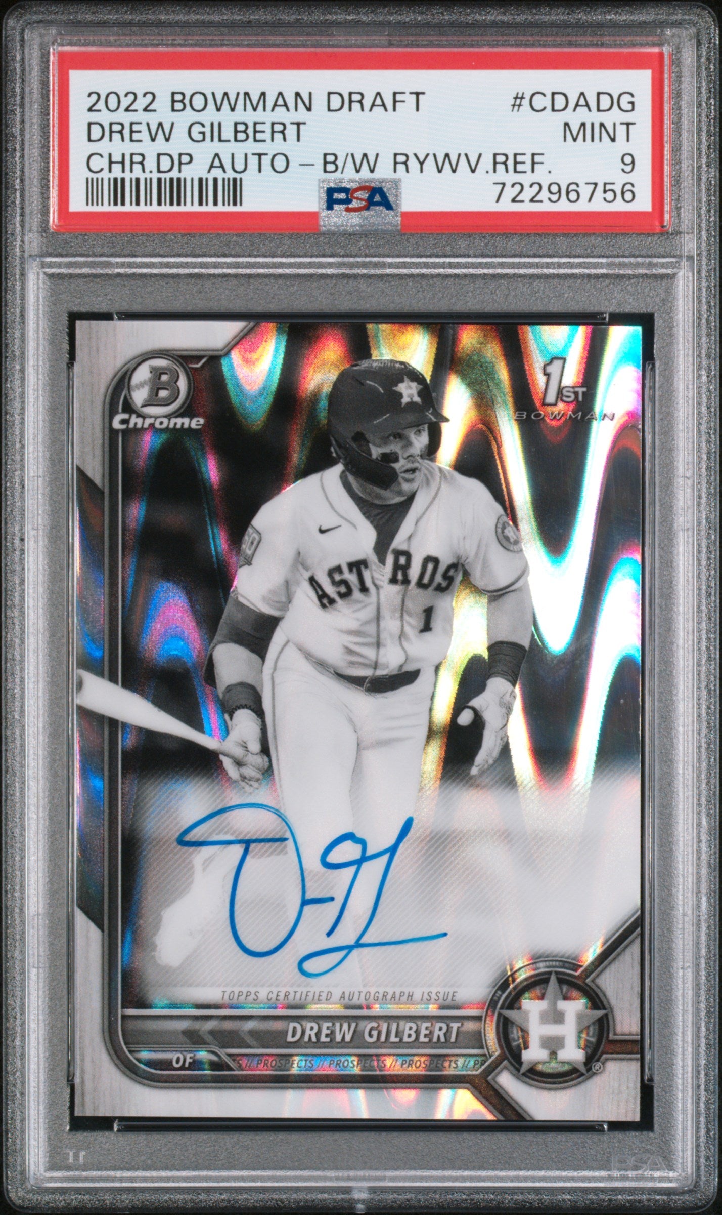 2022 Bowman Draft Chrome Draft Pick Autographs #CDADG Drew Gilbert Black & White Raywave Refractor PSA 9