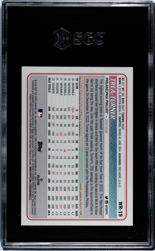 2023 Big League #WR-19 Trea Turner Wrapper Redemption /199 SGC 9
