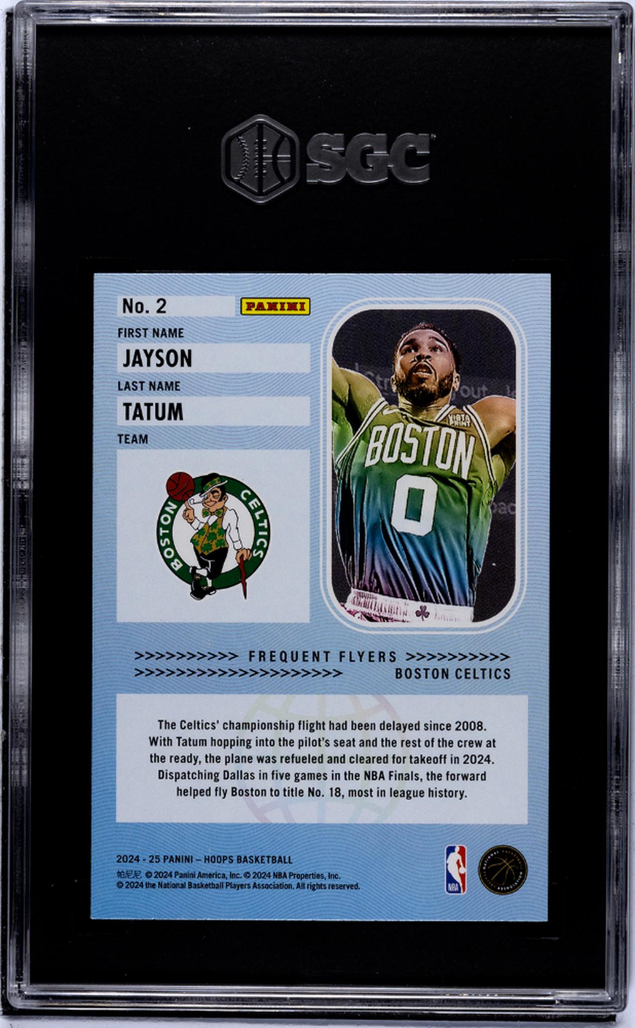 2024-25 Panini Hoops Frequent Flyers Jayson Tatum #2 SGC 10