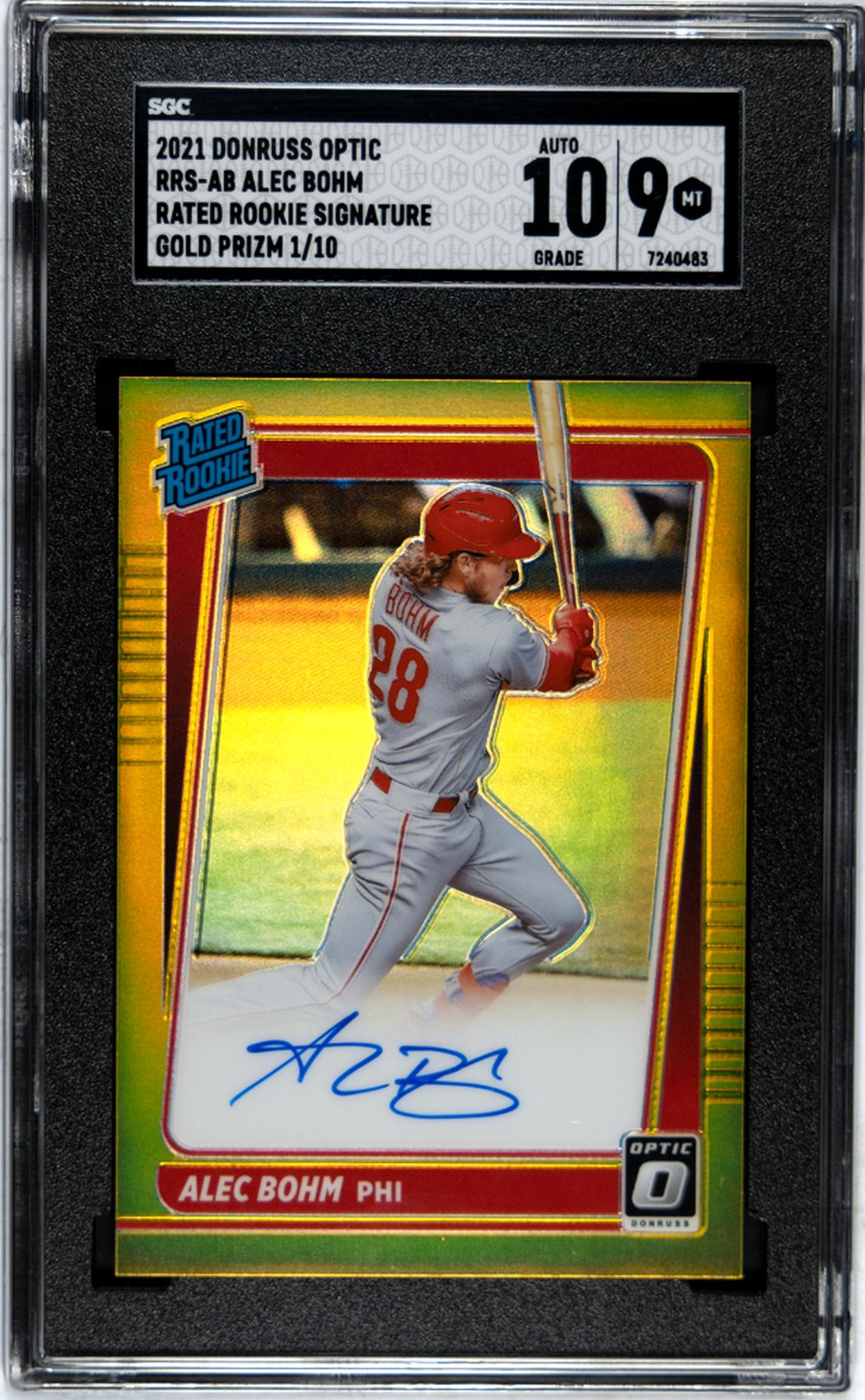 2021 Panini Donruss Optic Gold Prizm Alec Bohm #RRS-AB RC Auto /10 SGC 9 Auto 10