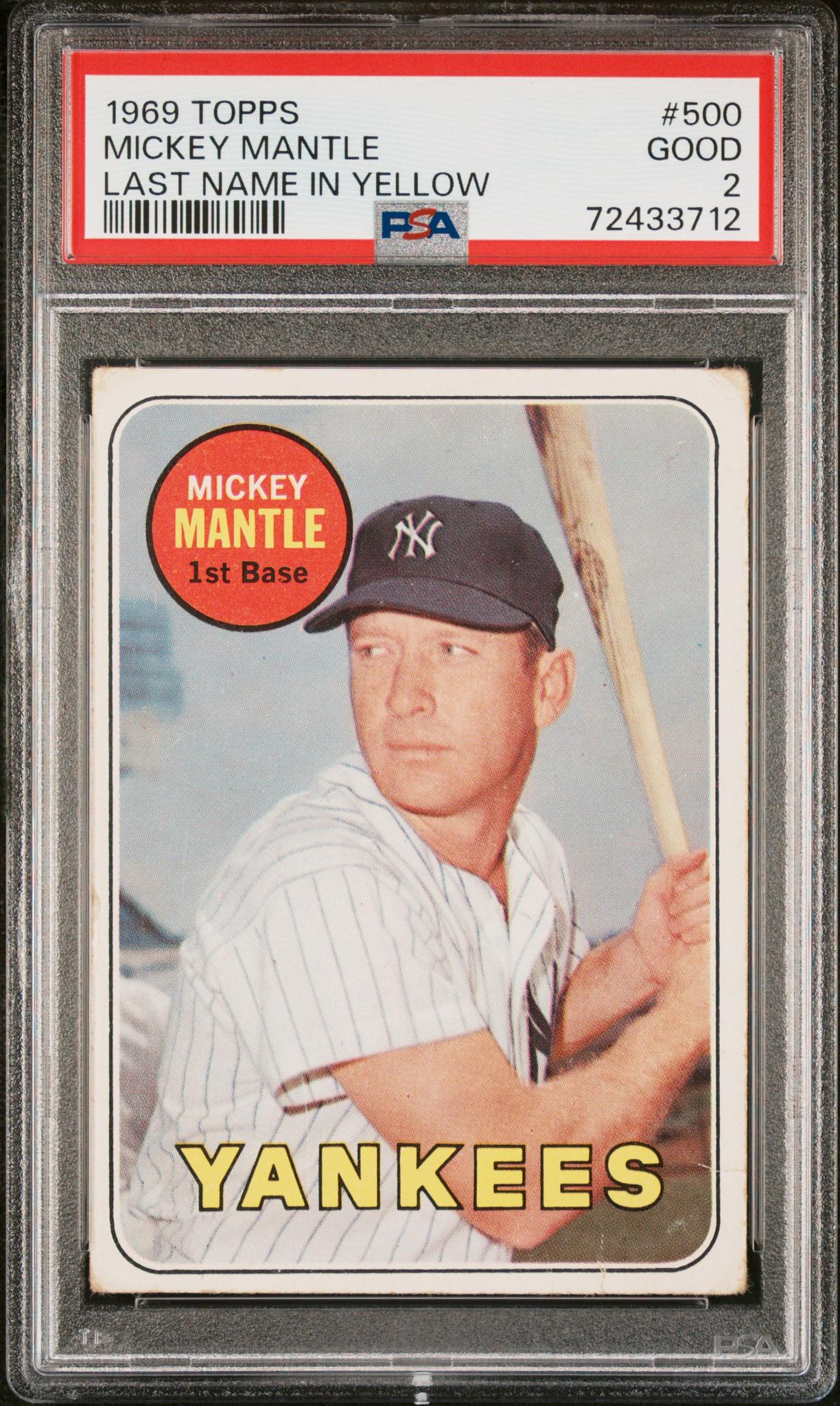 1969 Topps Last Name In Yellow Mickey Mantle #500 PSA 2