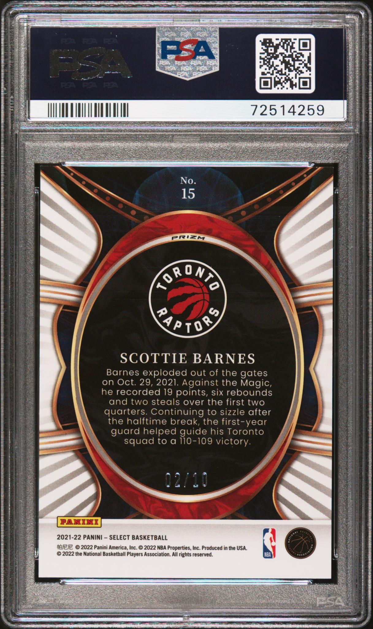 2021 Select #15 Scottie Barnes Phenomenon /10 PSA 9