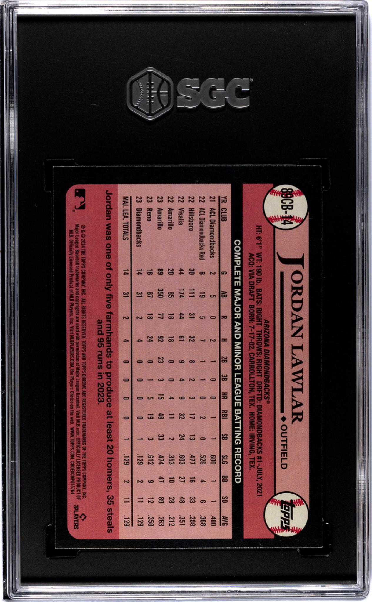 2024 Topps Chrome Jordan Lawlar #89CB-14 RC SGC 9