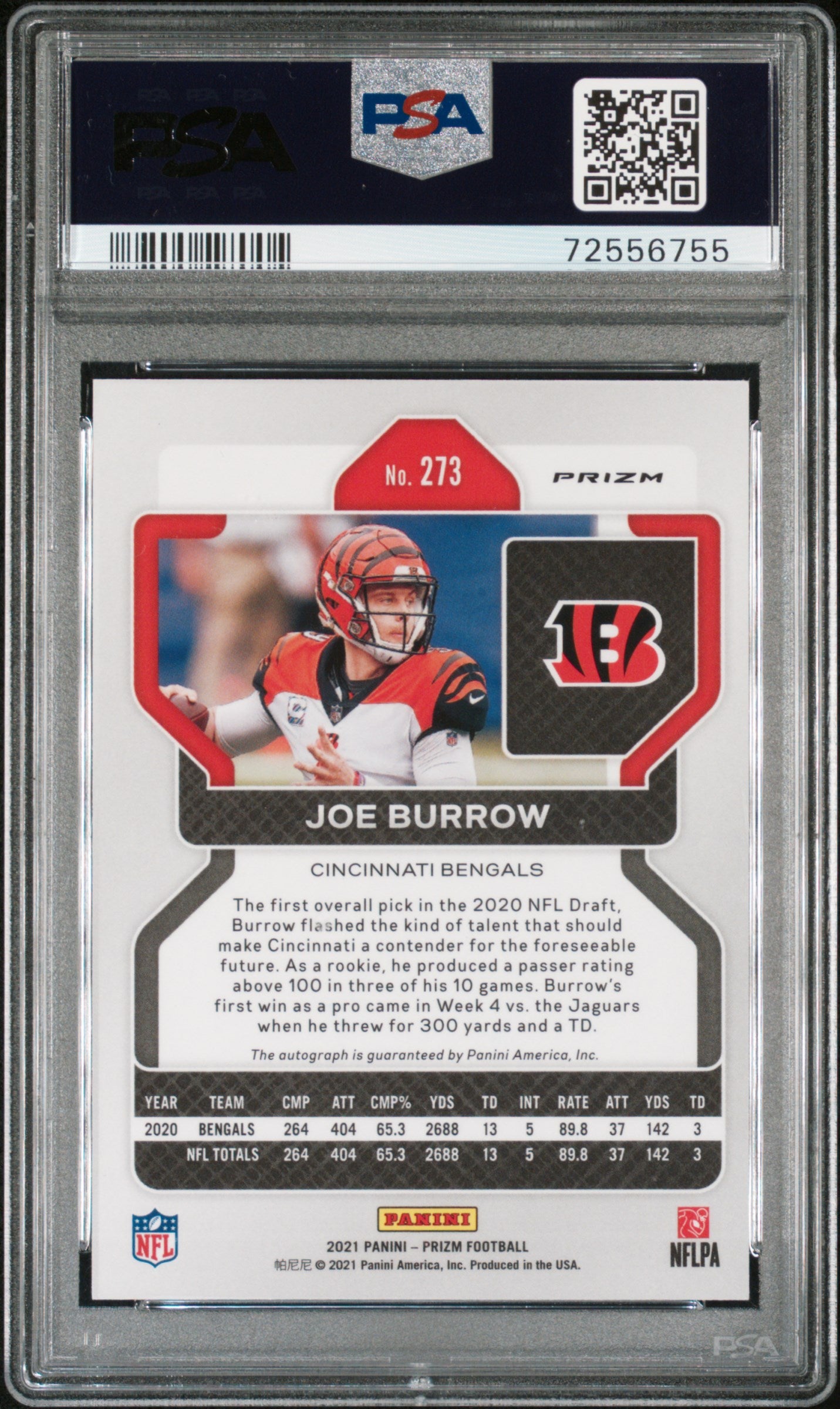 2021 Panini Prizm Joe Burrow #273 Auto PSA 10