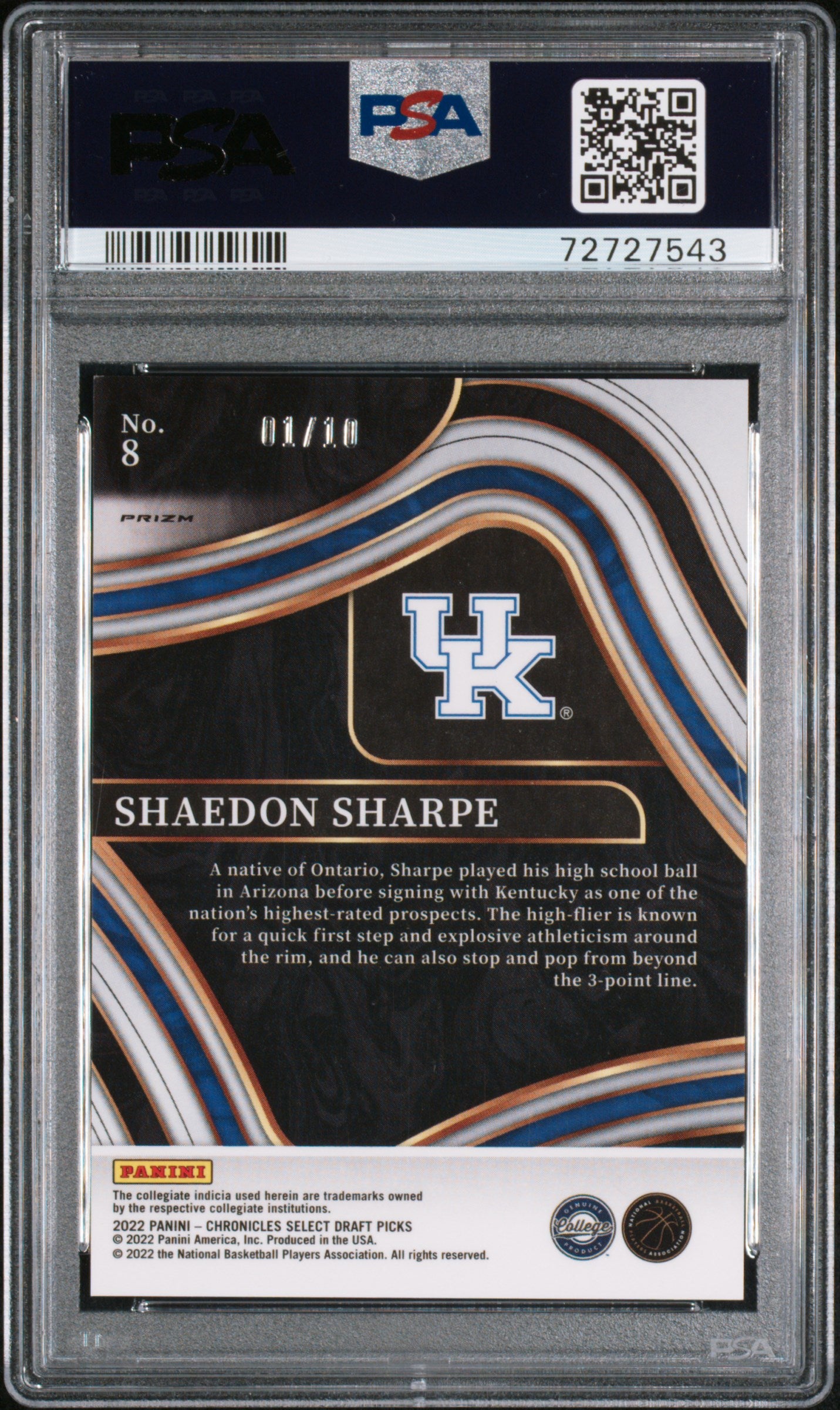2022 Select #8 Shaedon Sharpe Chronicles DP /10 PSA 10