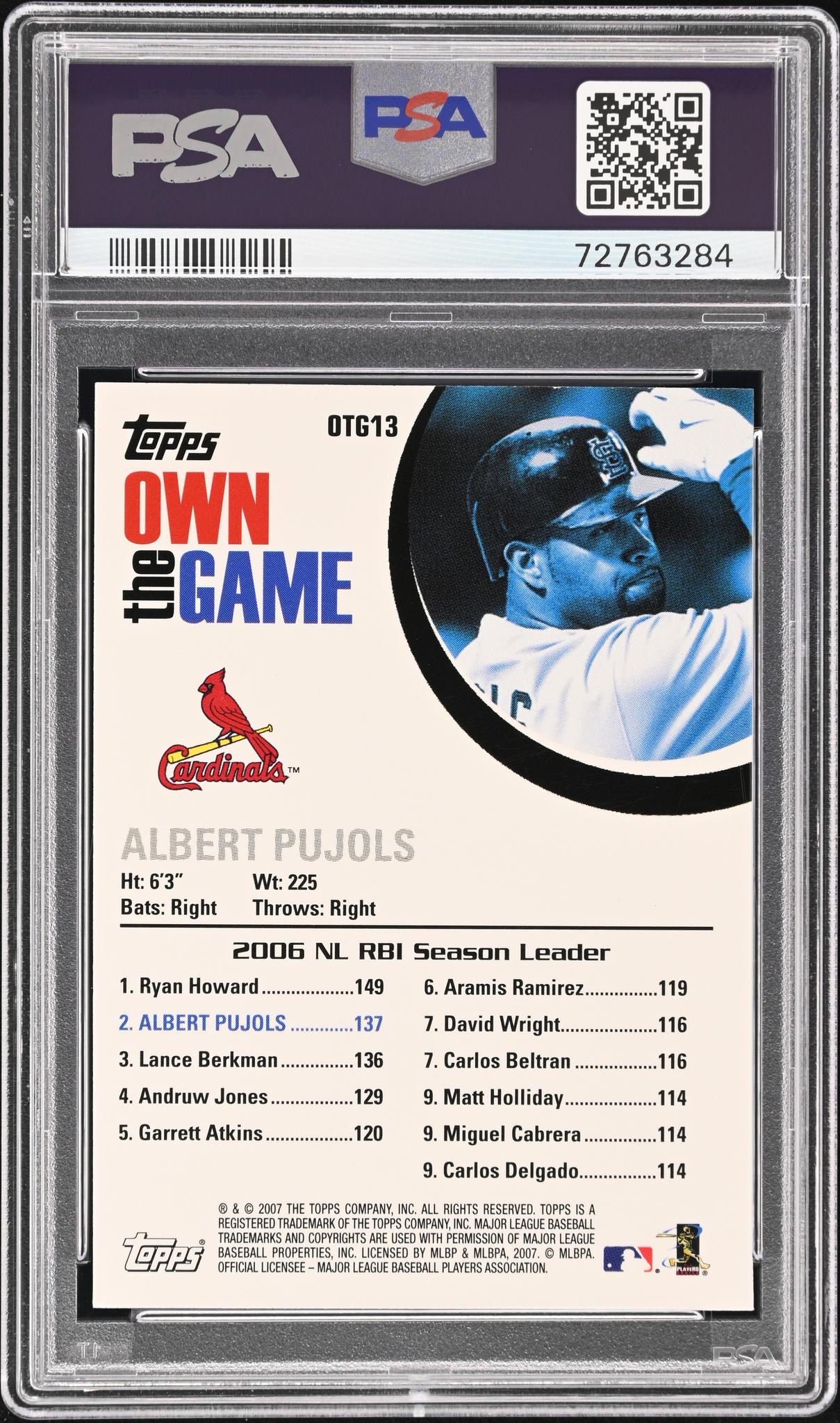2007 Topps #OTG13 Albert Pujols Own the Game PSA 10