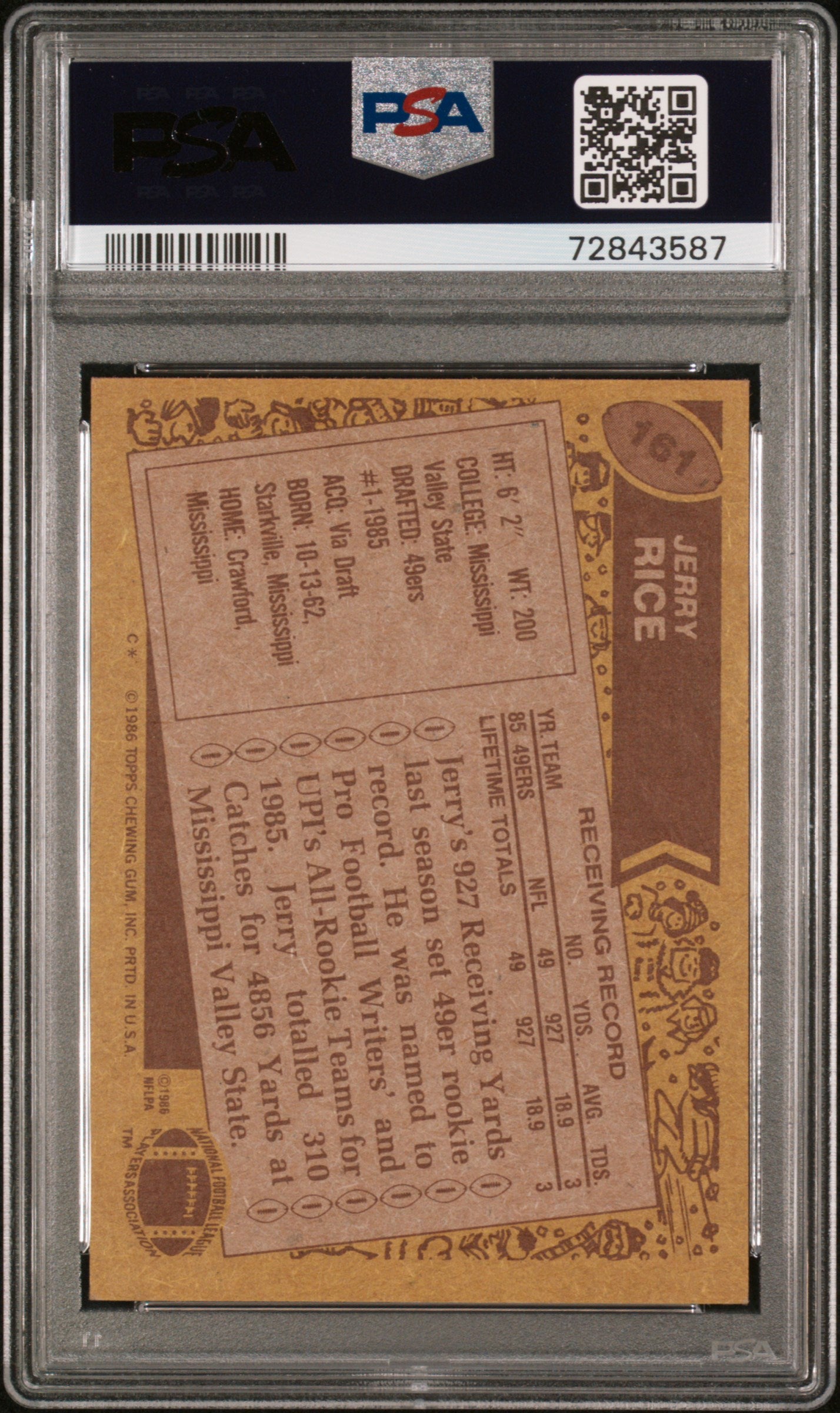 1986 Topps Jerry Rice #161 PSA 6