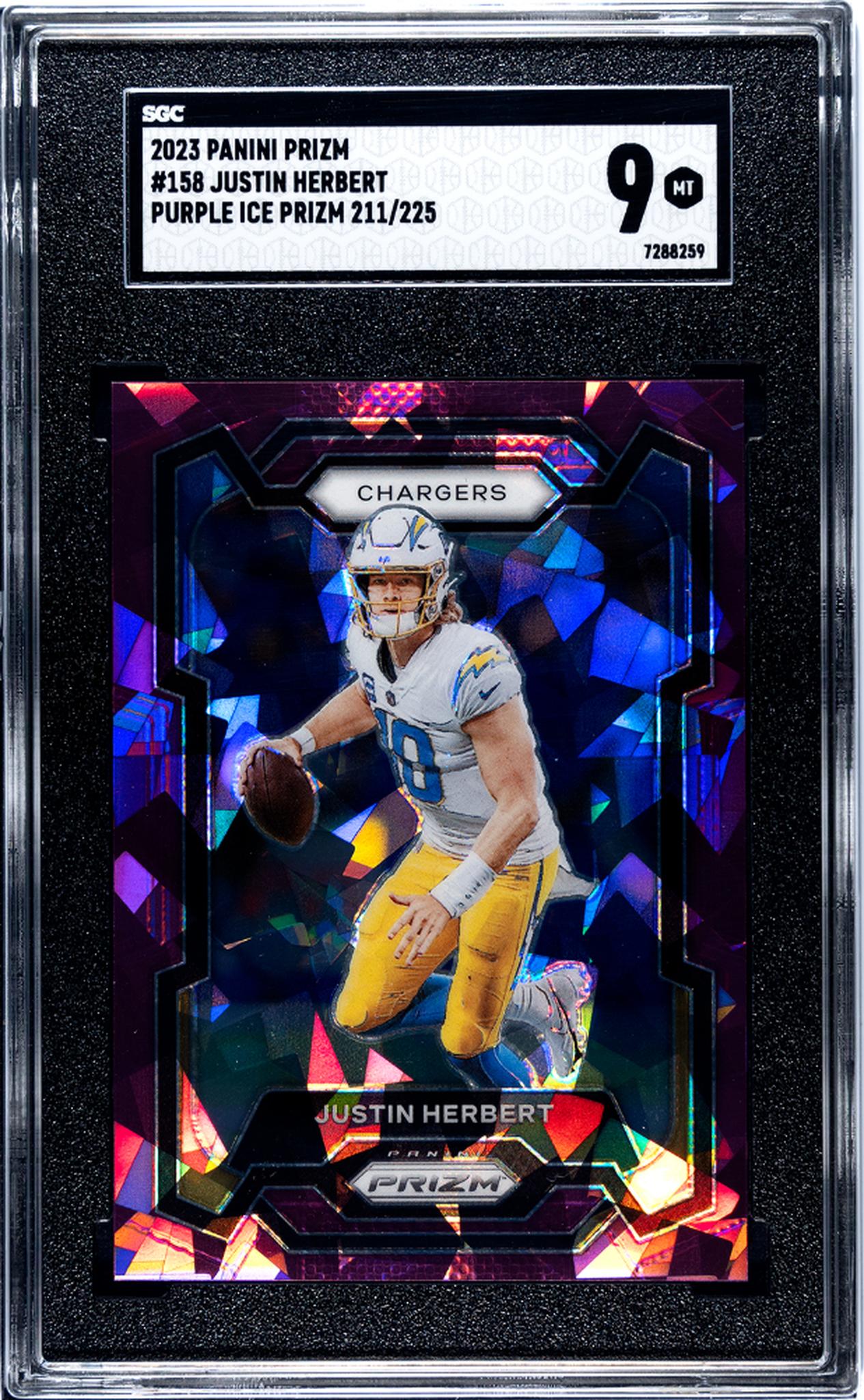 2023 Prizm #158 Justin Herbert Purple Ice Prizm /225 SGC 9
