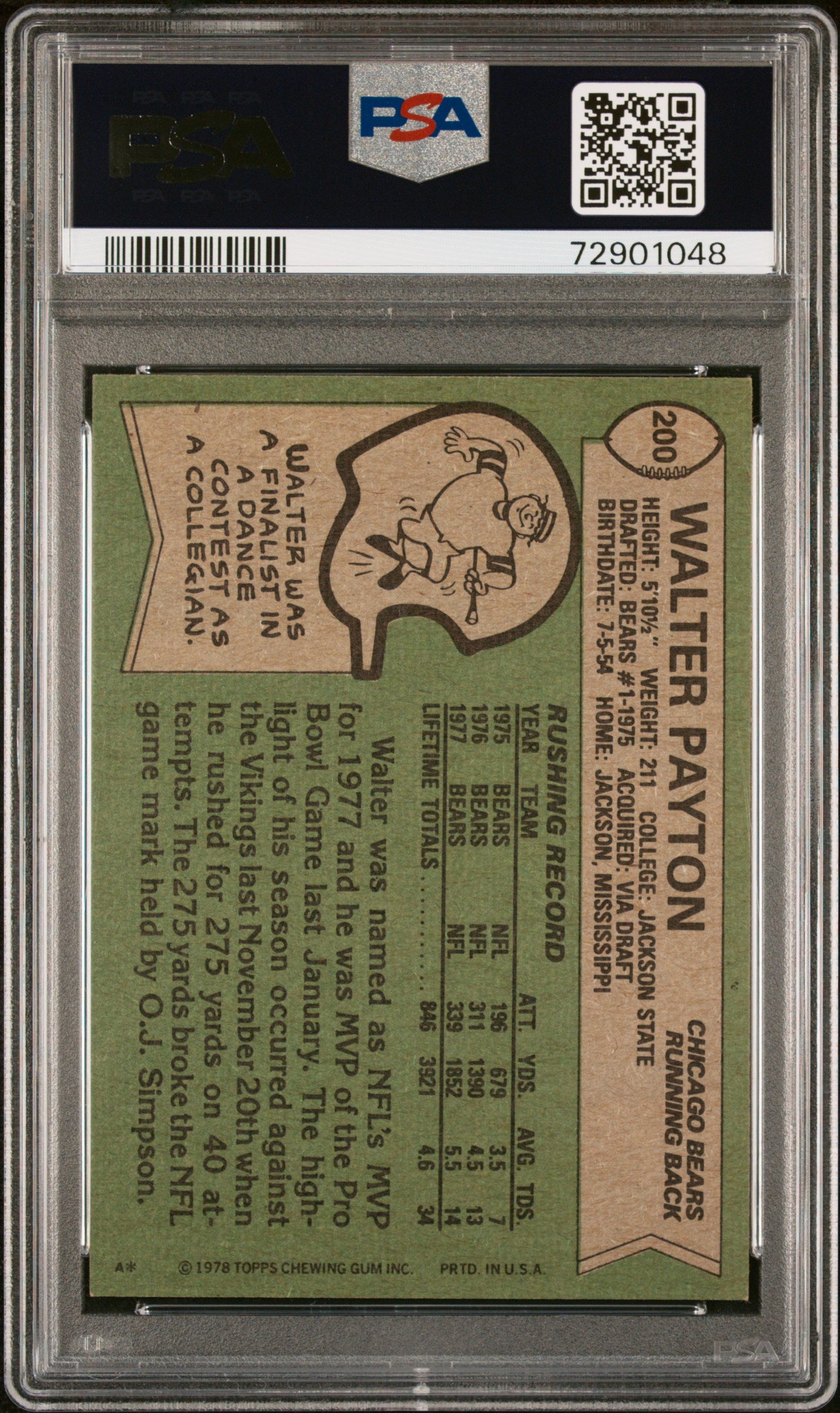 1978 Topps Football All-Pro Walter Payton #200 PSA 6