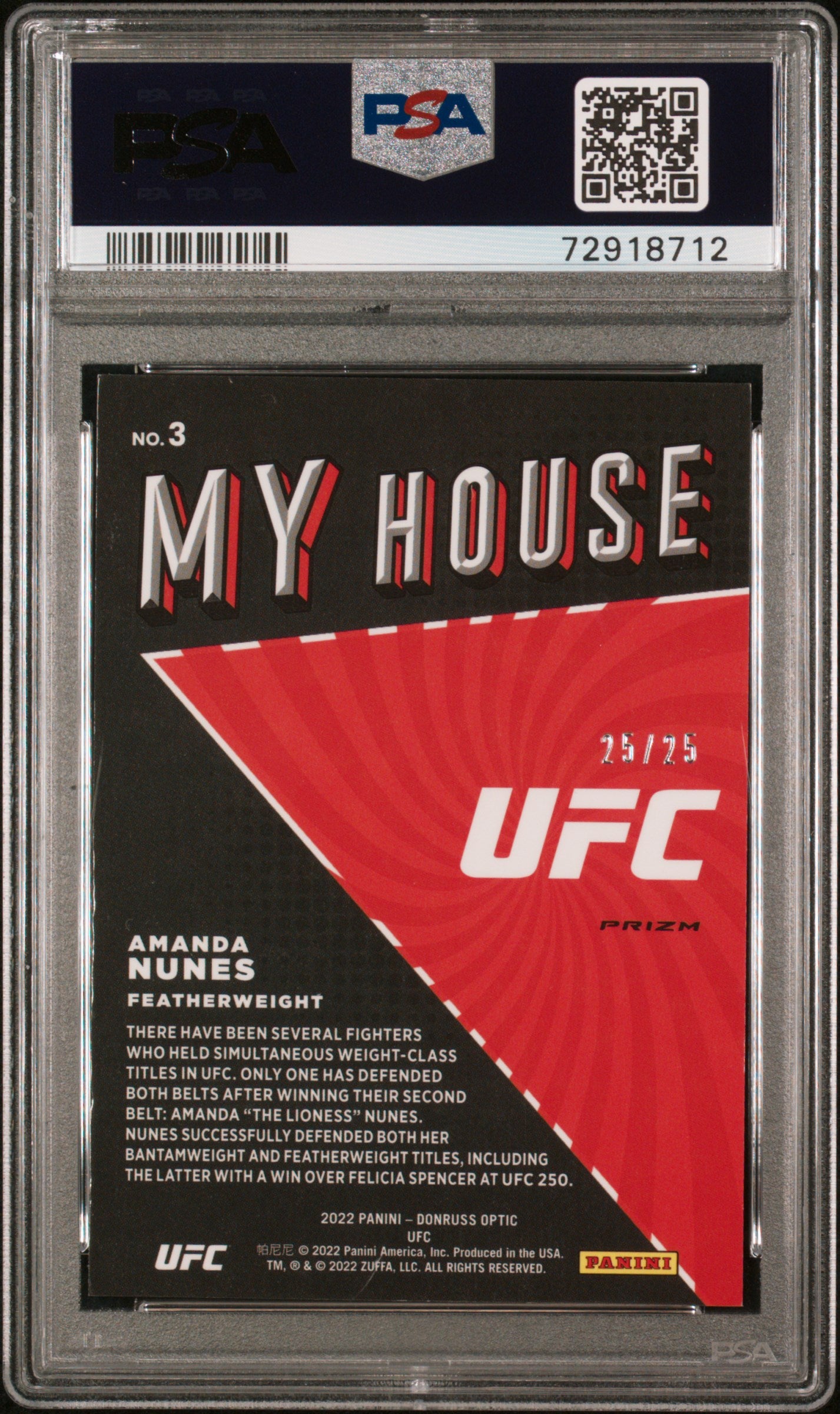 2022 Panini Donruss Optic My House Pink Amanda Nunes #3 /25 PSA 9