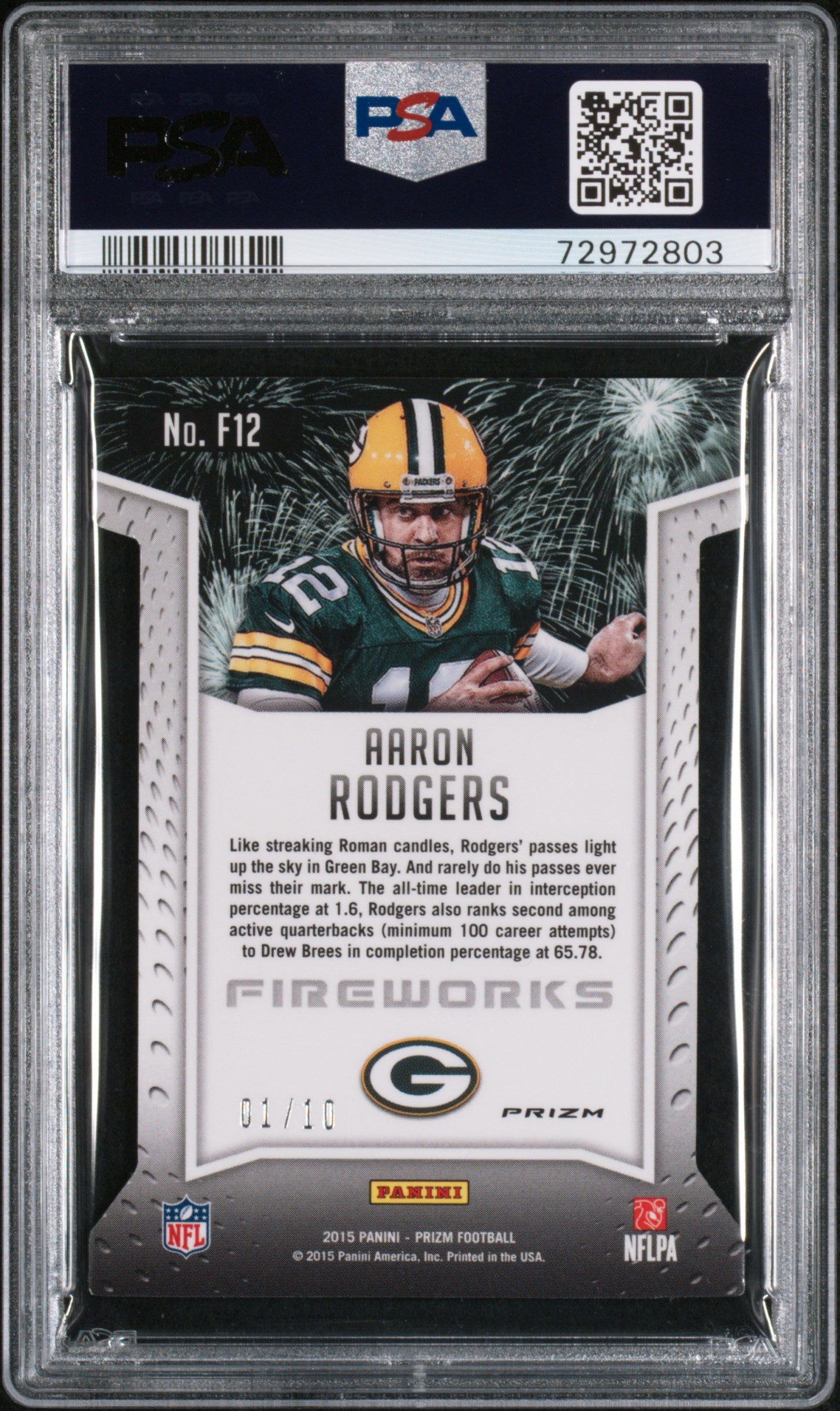 2015 Panini Prizm Fireworks Gold Prizm Aaron Rodgers #F12 /10 PSA 9