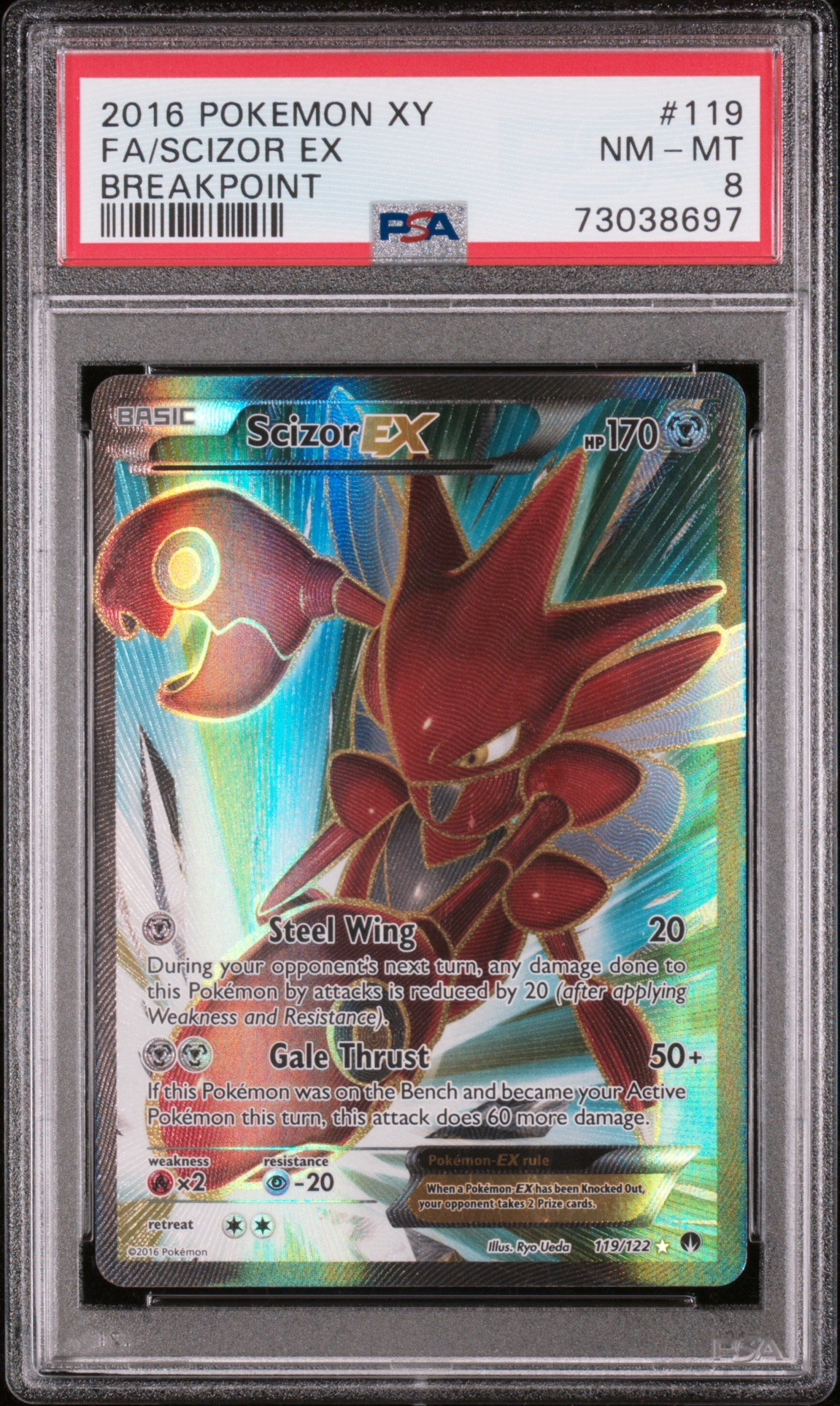 2016 Pokémon XY Breakpoint Full Art Scizor #119/122 EX PSA 8