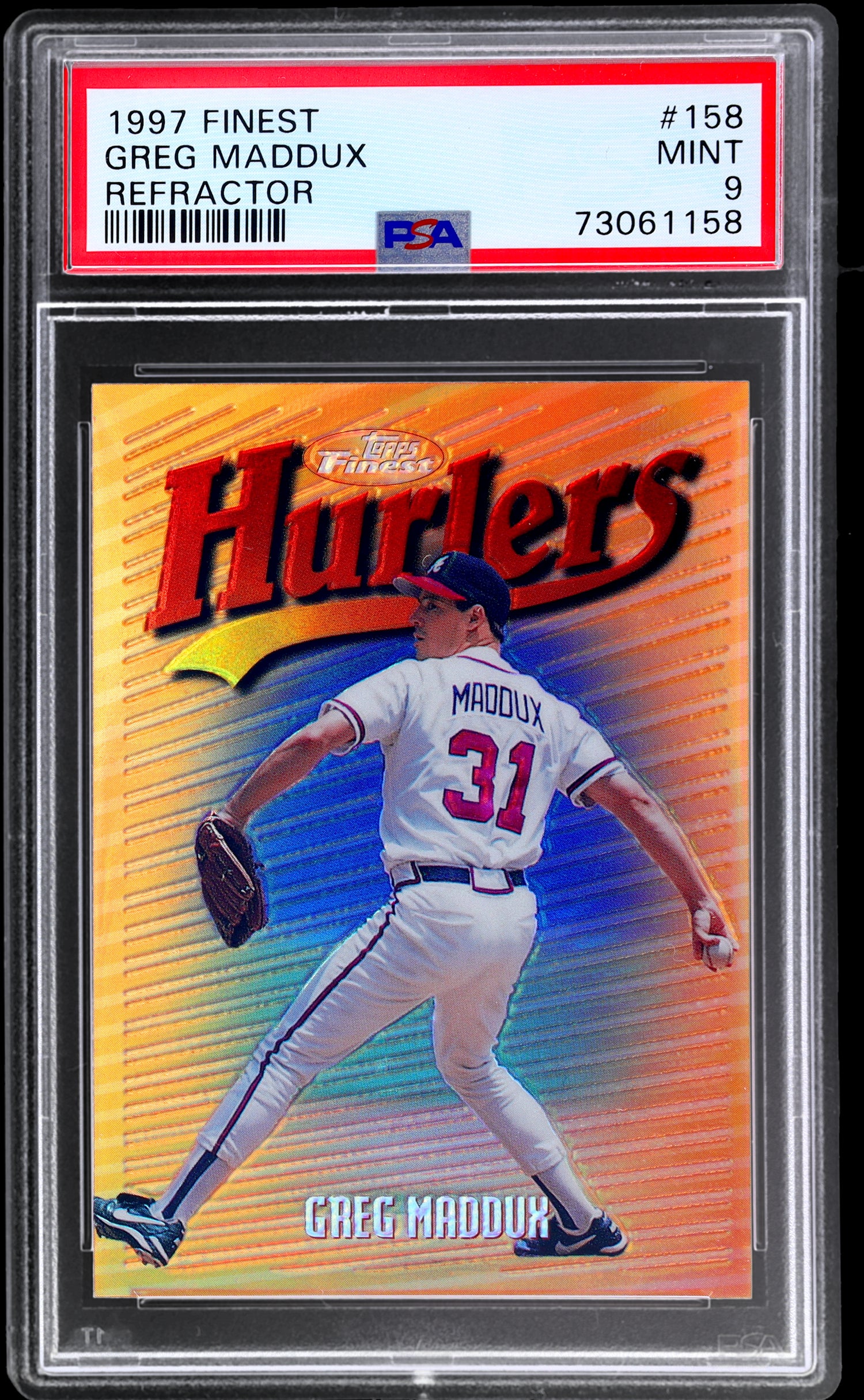 1997 Topps Finest Hurlers Greg Maddux #158 Refractor PSA 9
