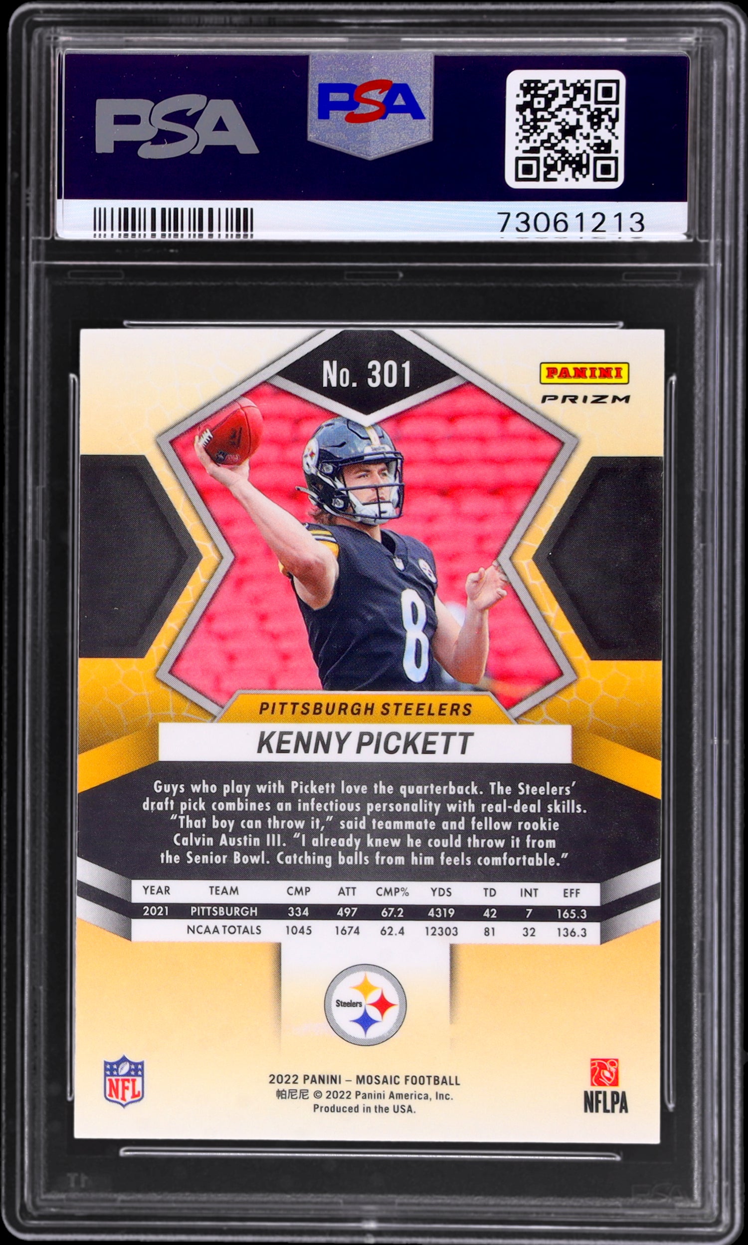 2022 Panini Mosaic Silver Kenny Pickett #301 RC PSA 9