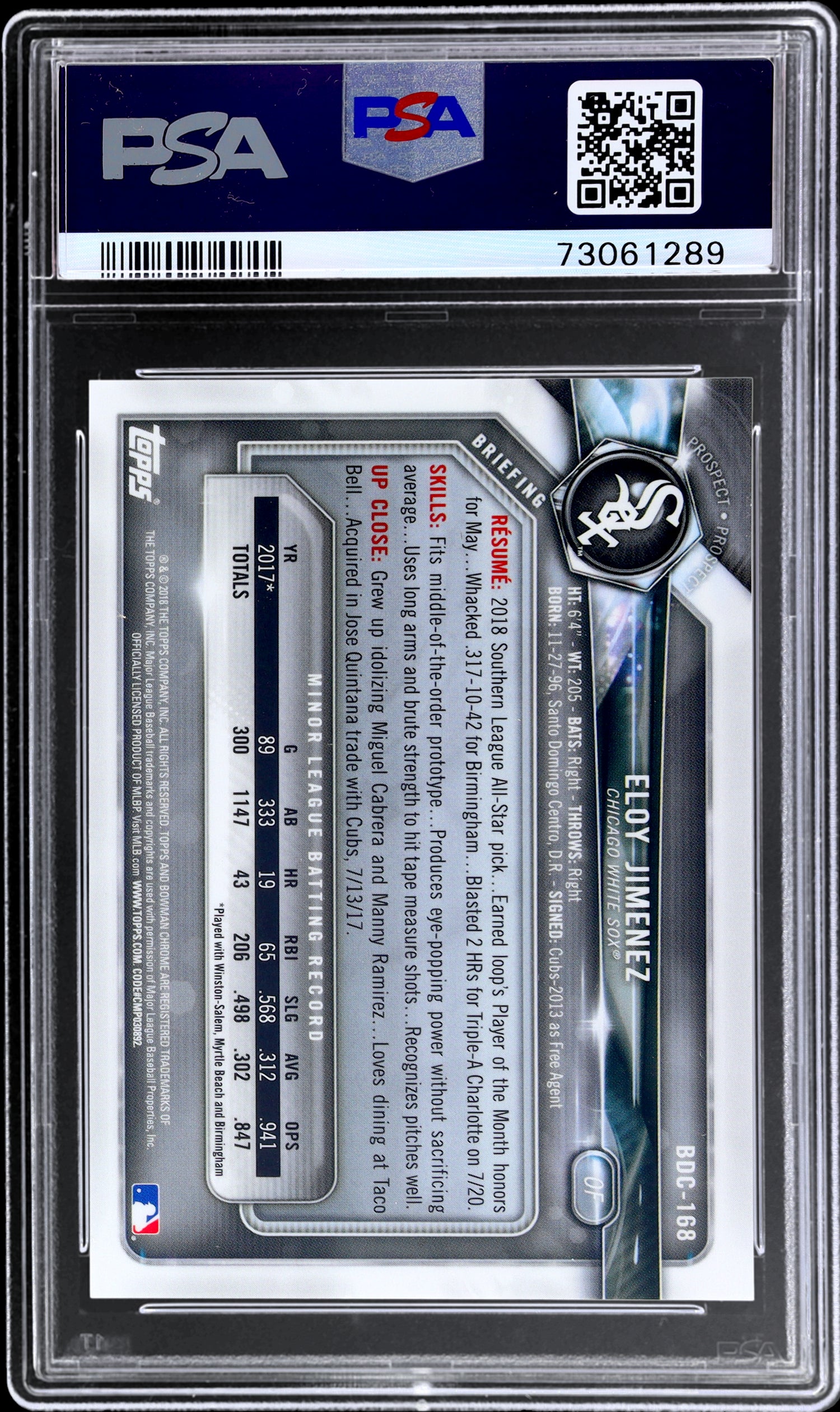 2018 Bowman Draft Chrome Gold Refractor Eloy Jimenez #BDC168 /50 PSA 10