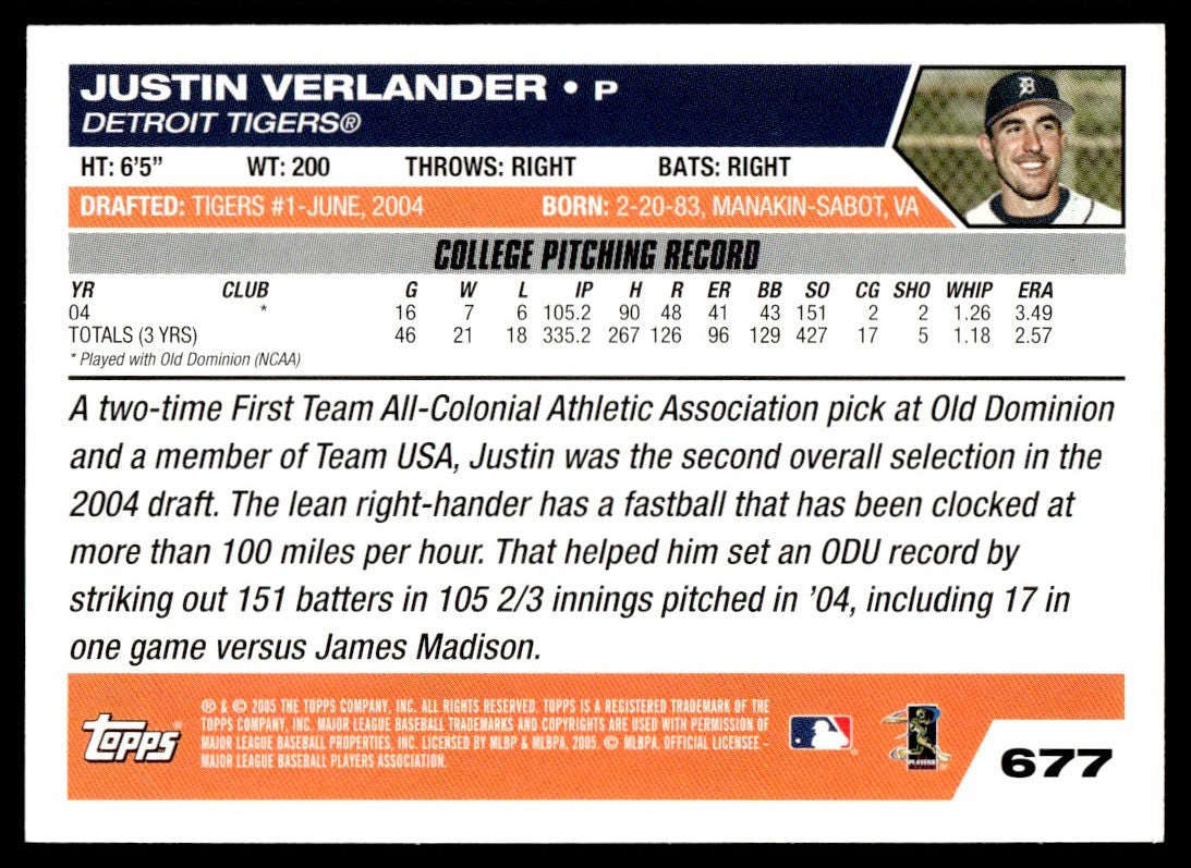 2005 Topps #677 Justin Verlander Rookie RC