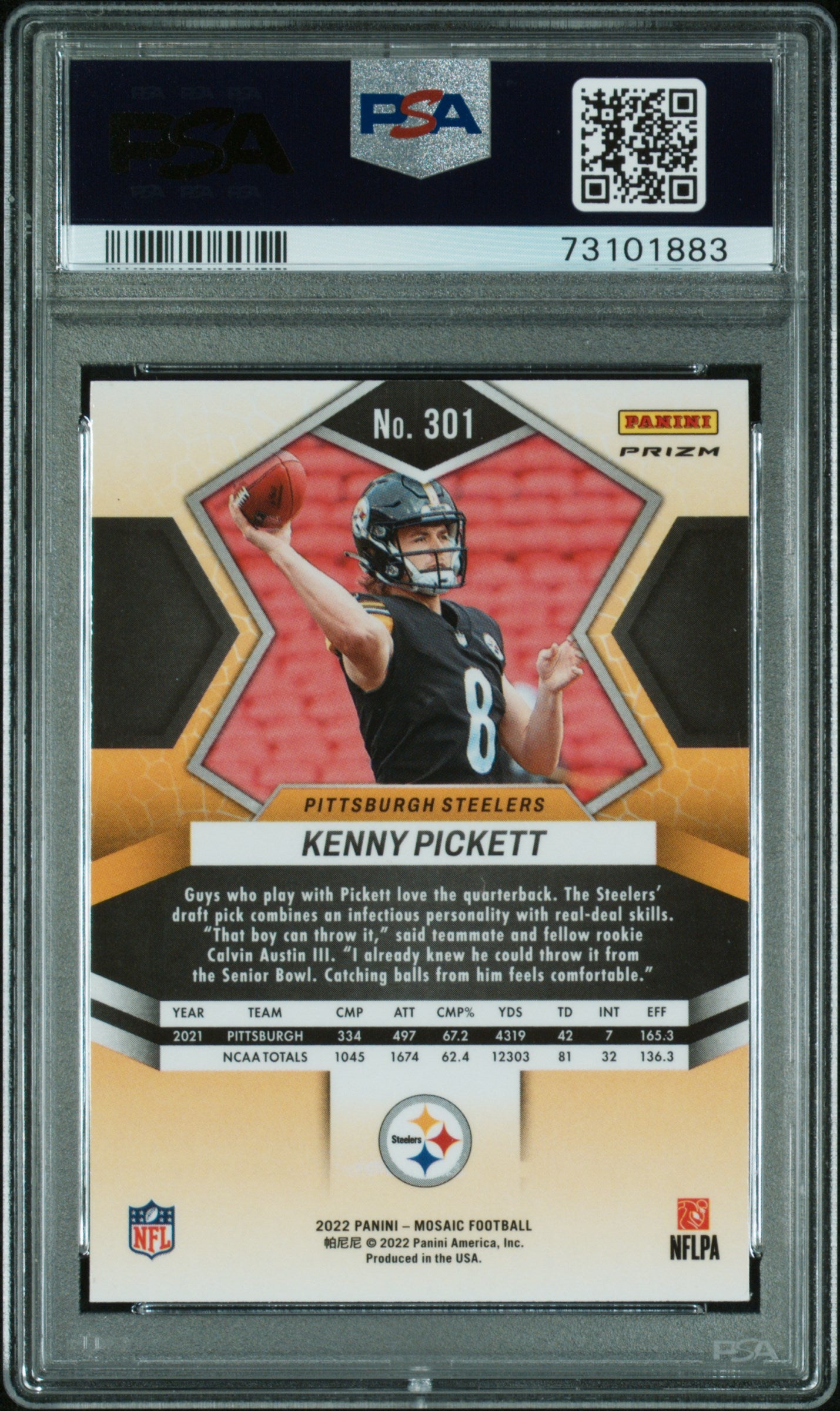 2022 Panini Mosaic Red Mosaic Kenny Pickett #301 PSA 10