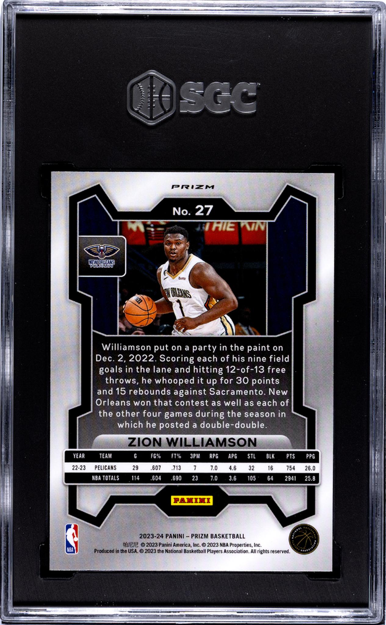 2023 Panini Prizm Silver Zion Williamson #27 SGC 9