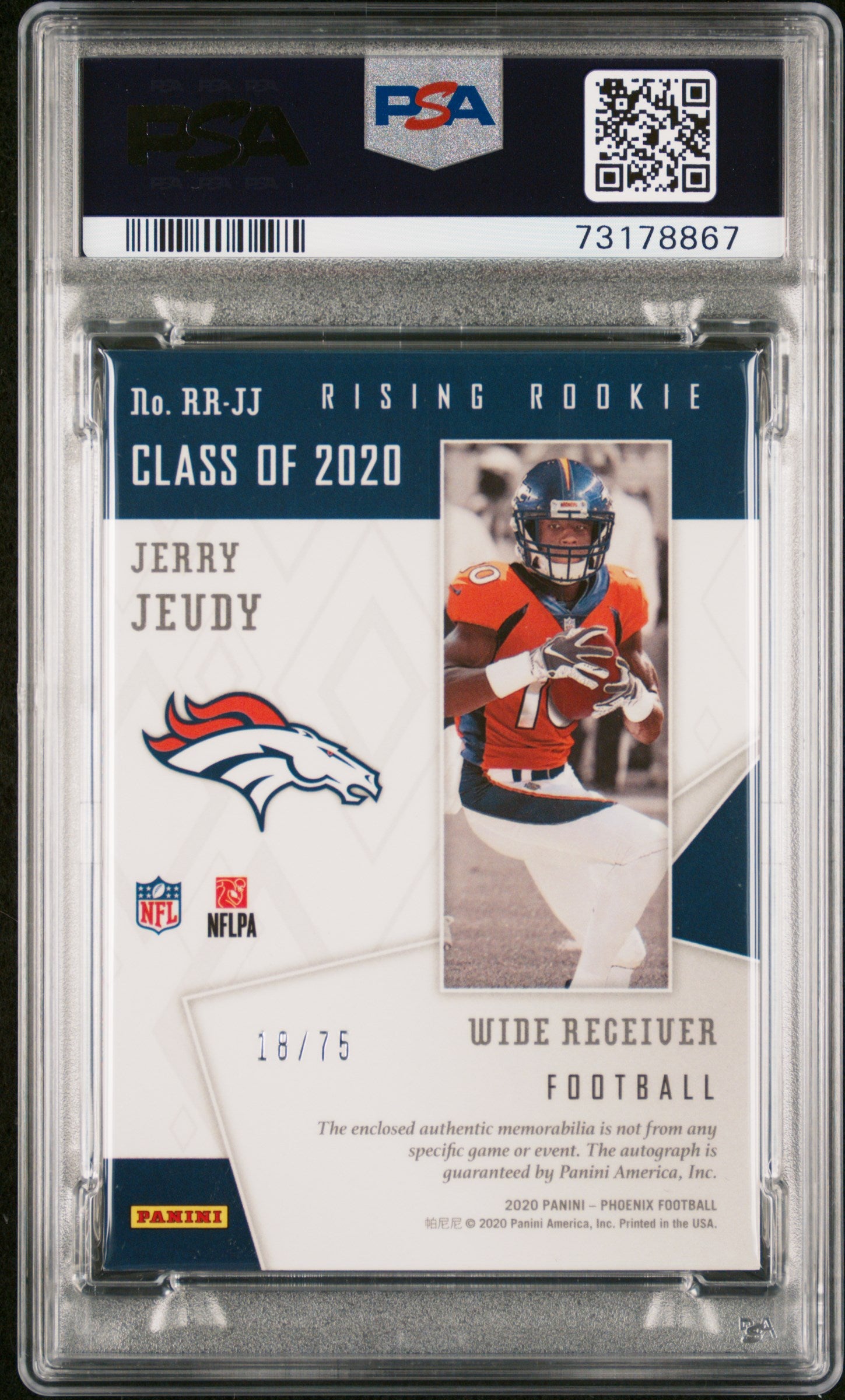 2020 Panini Phoenix Rising Rookie Jerry Jeudy #RR-JJ RC Patch Auto /75 PSA 8