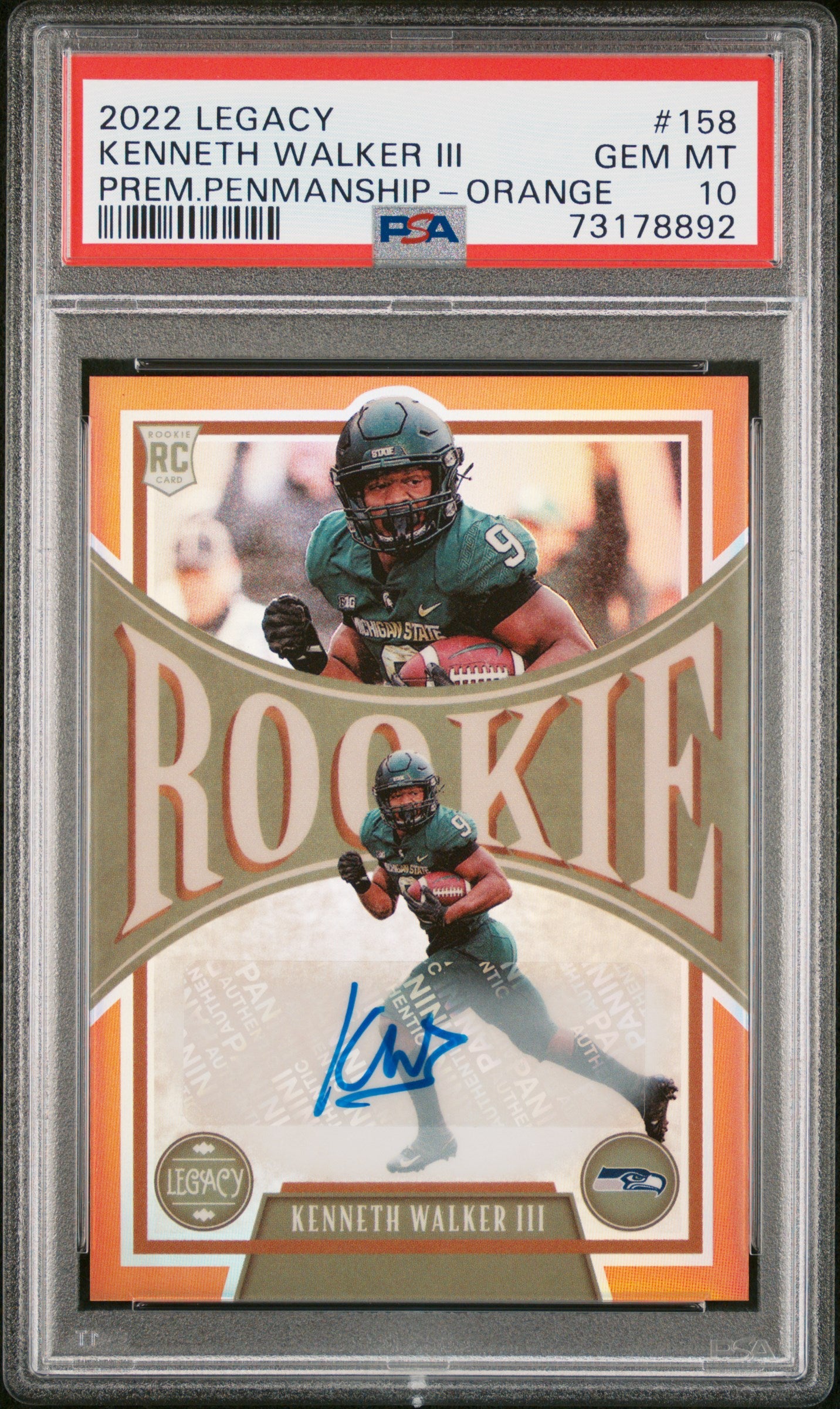 2022 Legacy #158 Kenneth Walker III Prem. Penmanship /149 PSA 10