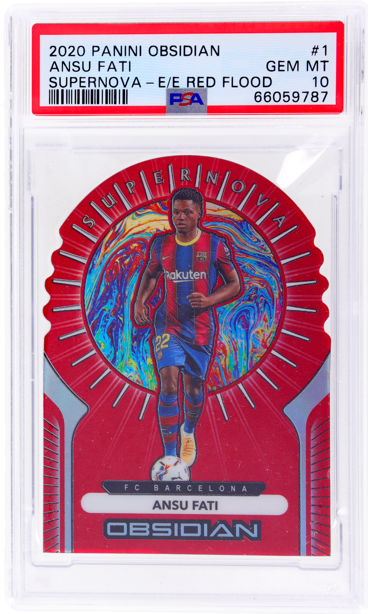 2020 Panini Obsidian #1 Ansu Fati Supernova Electric Etch Red Flood /28 PSA 10