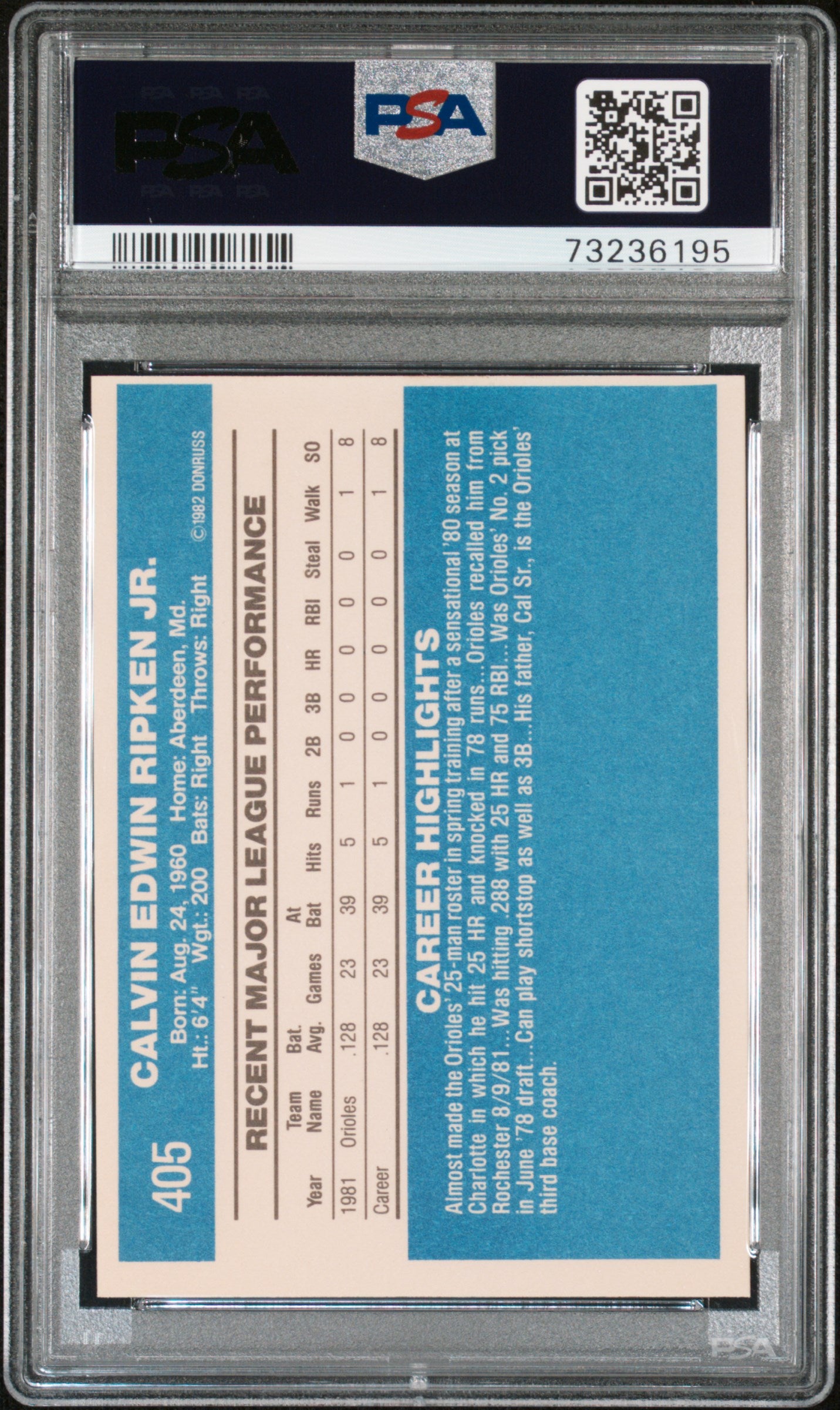 1982 Donruss Cal Ripken Jr #405 RC PSA 6