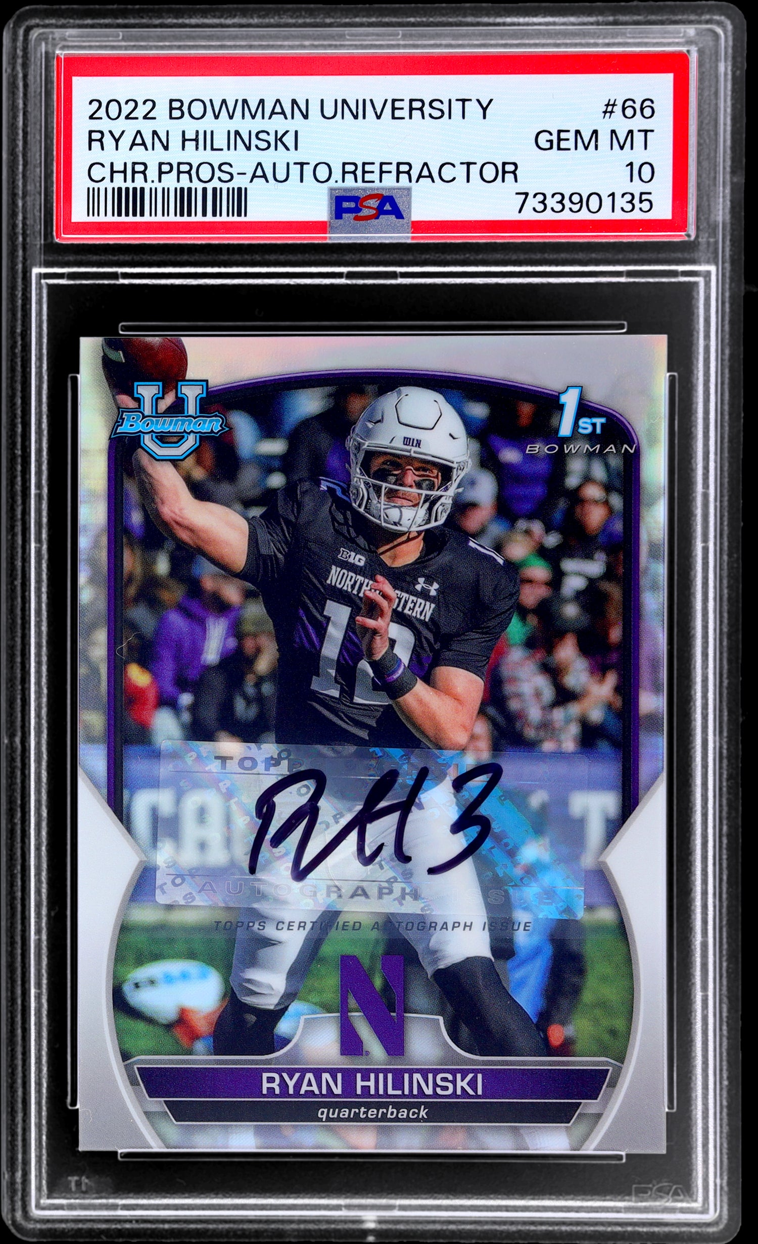 2022 Bowman University Refractor Ryan Hilinski #66 Auto /499 PSA 10