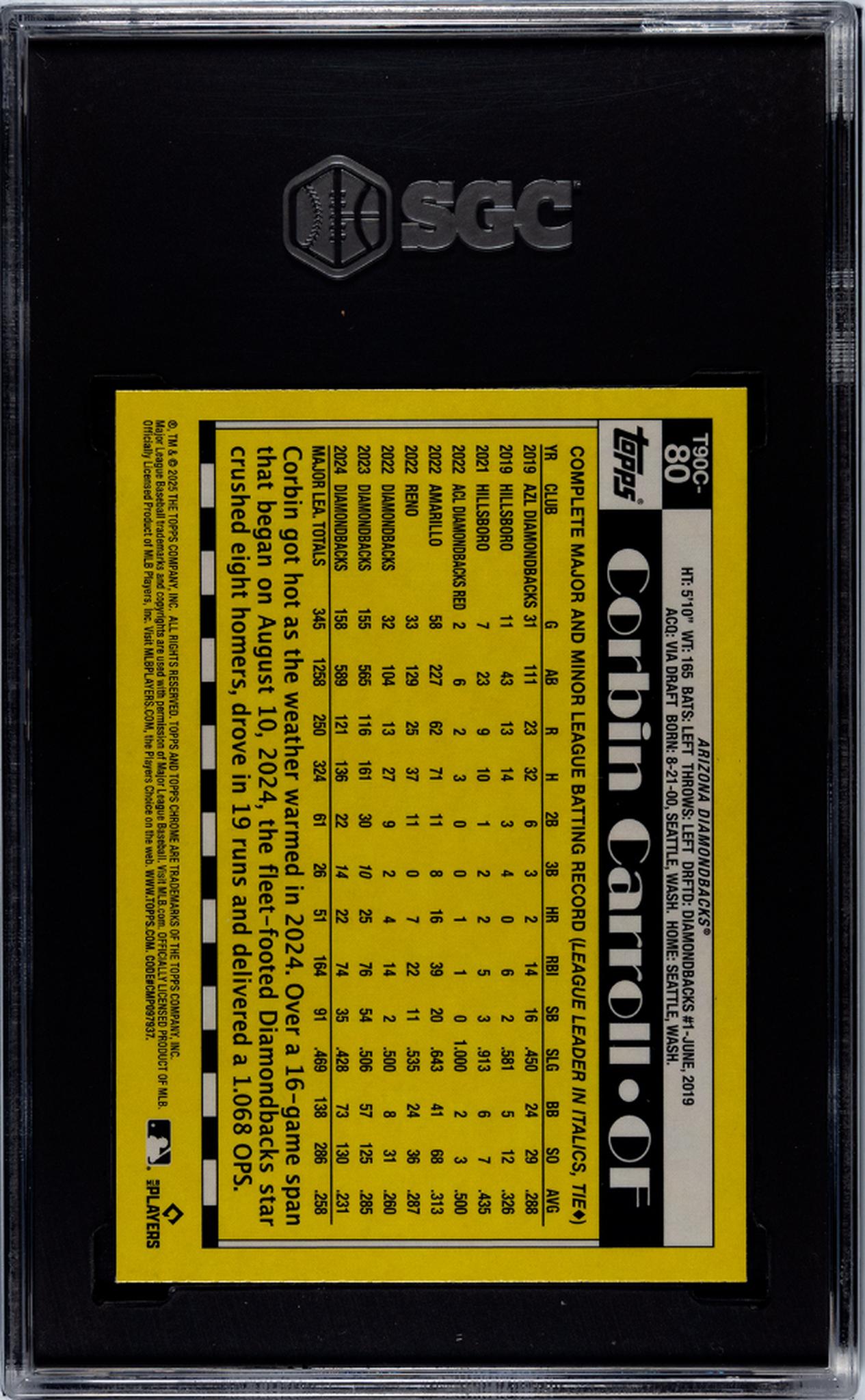 2025 Topps Chrome '90 Design Corbin Carroll #T90C-80 SGC 10