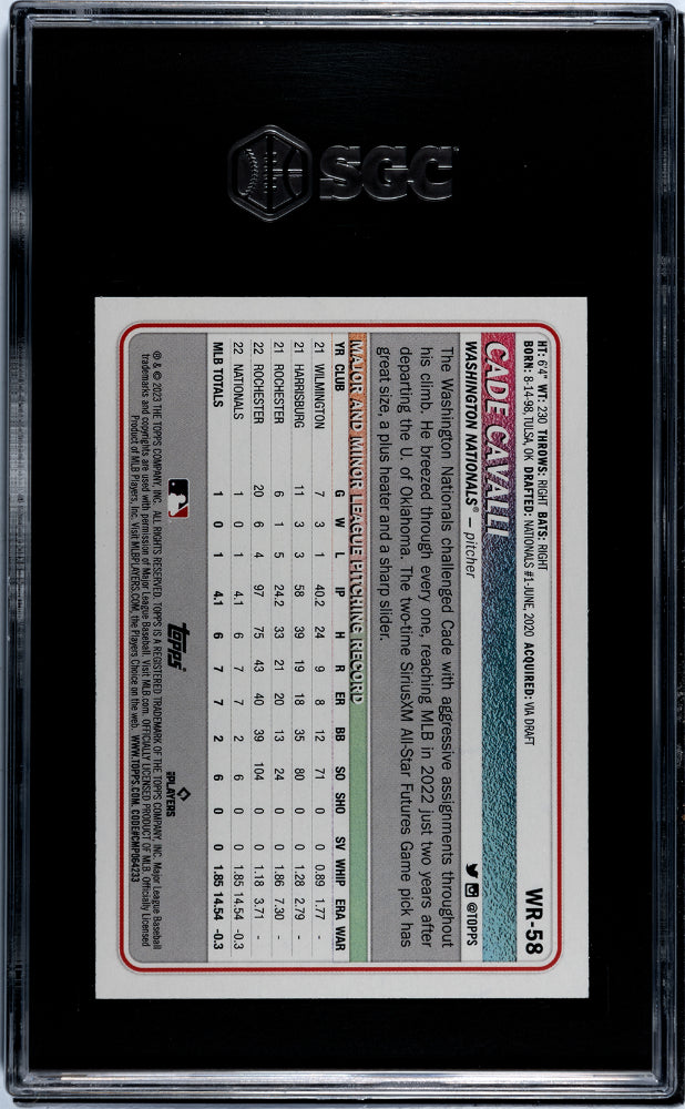2023 Topps Big League Green Foil Cade Cavalli #WR-58 RC /99 SGC 9
