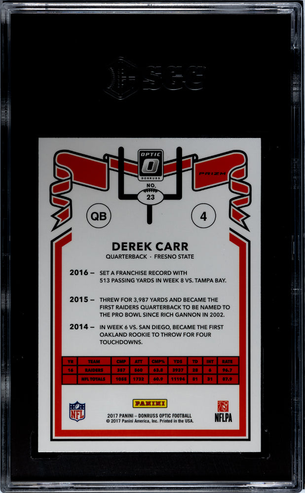 2017 Donruss Optic #23 Derek Carr '81 Tribute SGC 8.5