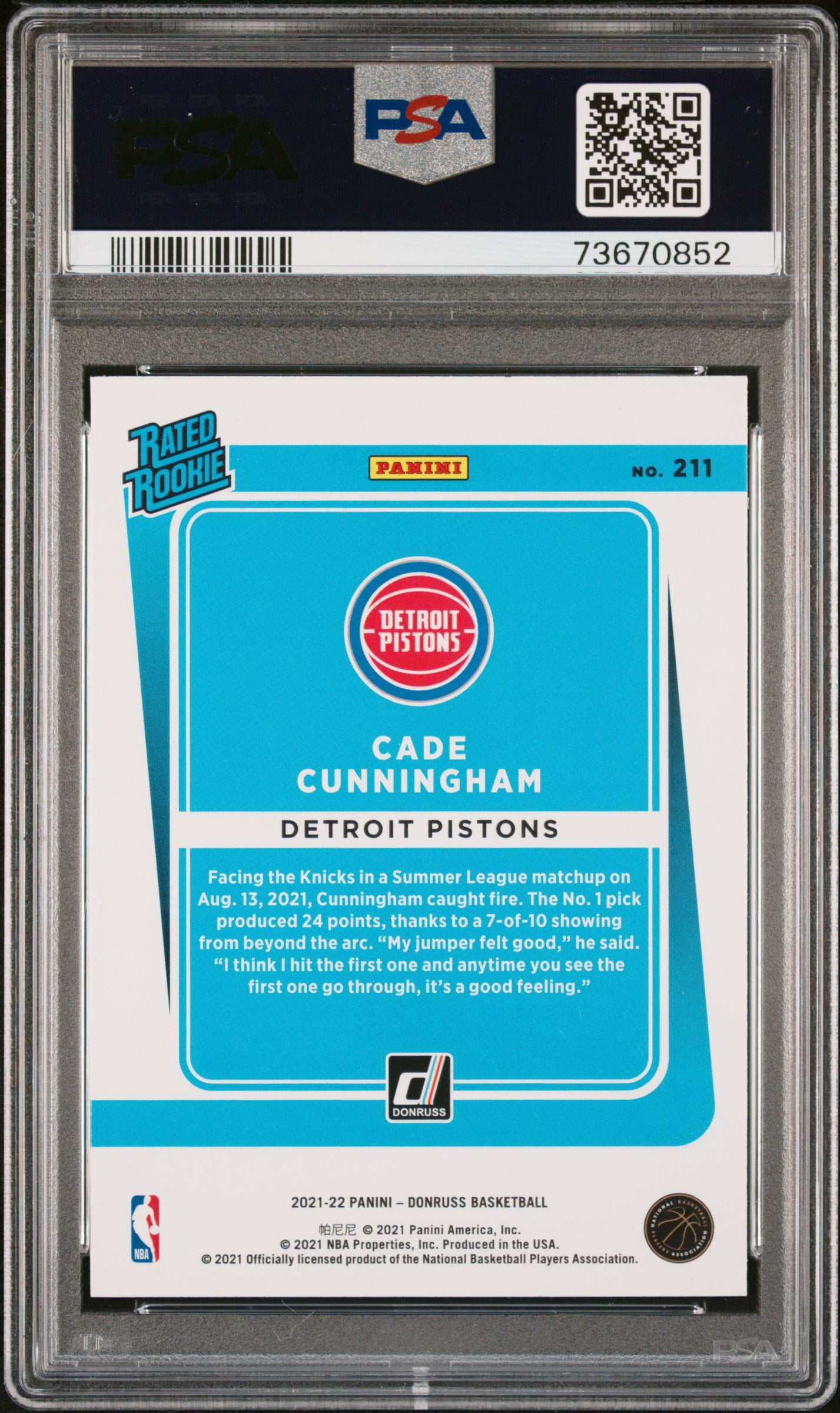 2021 Panini Donruss Choice Cade Cunningham #211 RC PSA 9