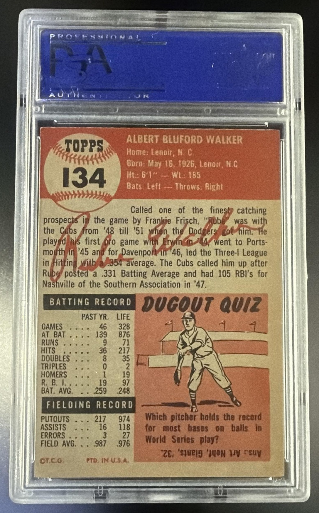 1953 Topps Al Walker #134 PSA 6