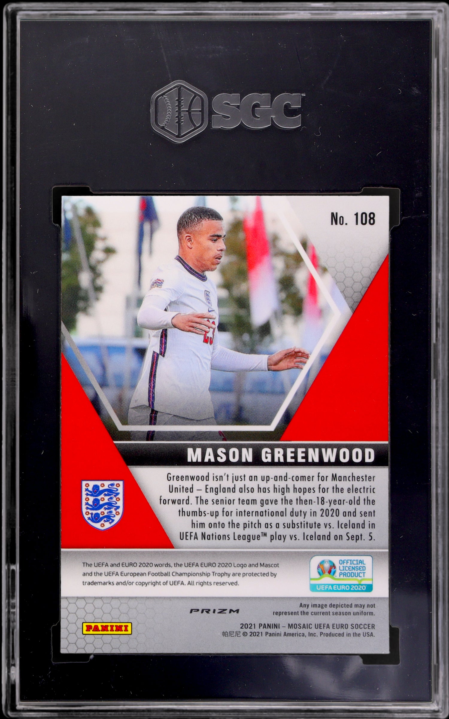 2021 Panini Mosaic Euro Mosaic Prizm Mason Greenwood #108 SGC 10