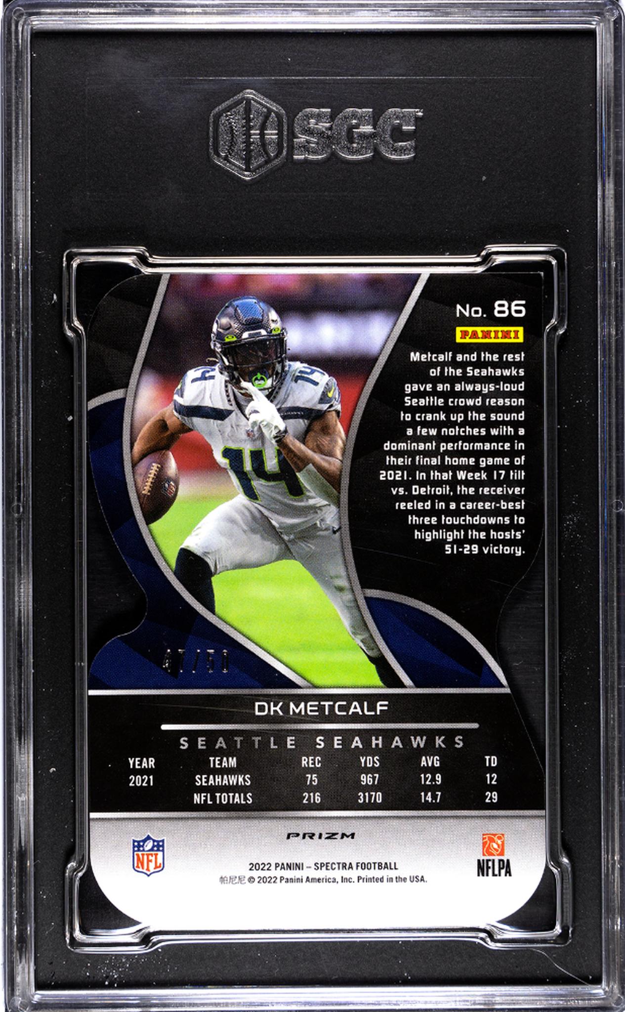 2022 Panini Spectra Neon Blue Die-Cut Prizm DK Metcalf #86 /50 SGC 9