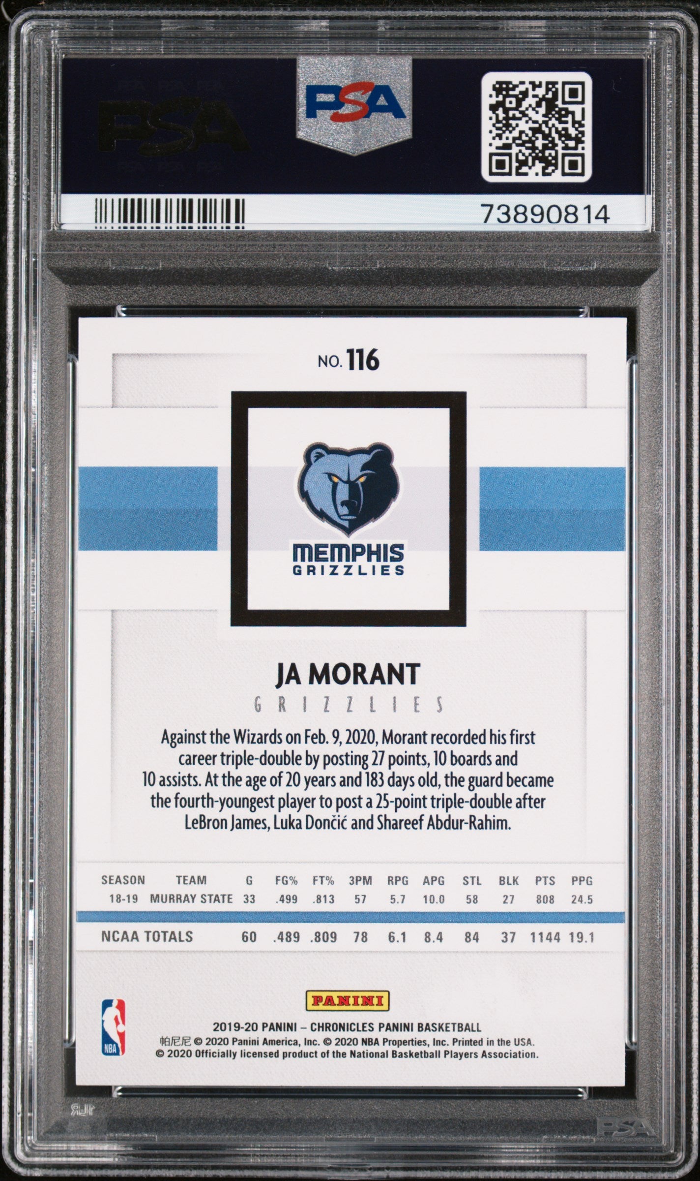 2019 Panini Chronicles Ja Morant #116 RC PSA 9