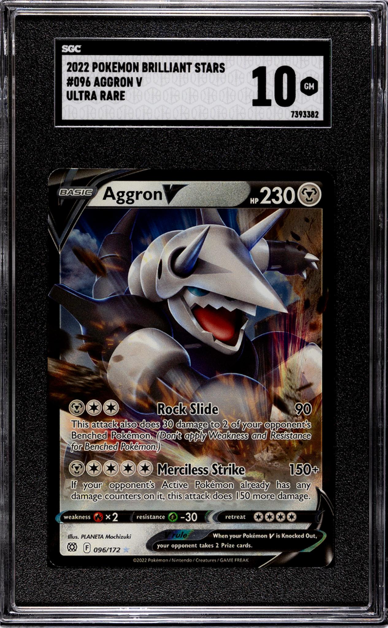 2022 Nintendo Pokemon Brilliant Stars #096/172 Aggron V SGC 10