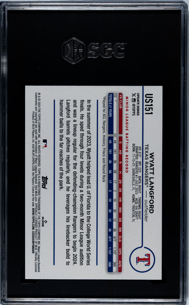 2024 Topps Update #US151 Wyatt Langford SGC 9.5