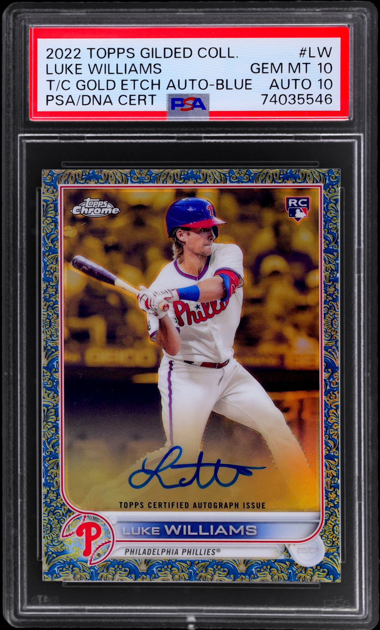 2022 Topps Gilded Gold Etch Auto Blue Luke Williams #LW RC /50 PSA 10 Auto 10