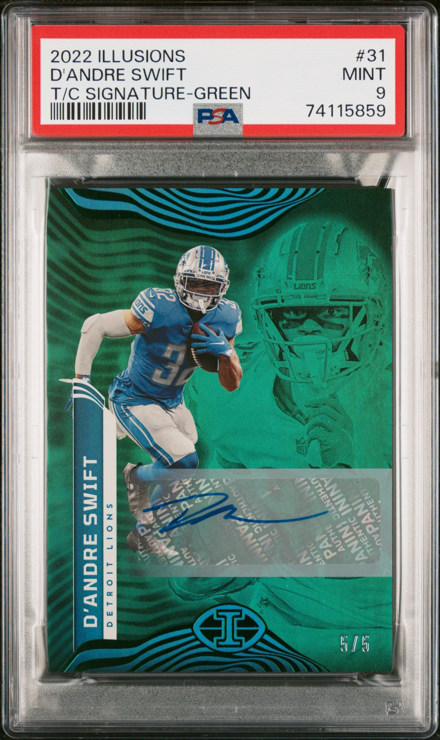 2022 Panini Illusions T/C Signature-Green D'Andre Swift #31 5/5 PSA 9