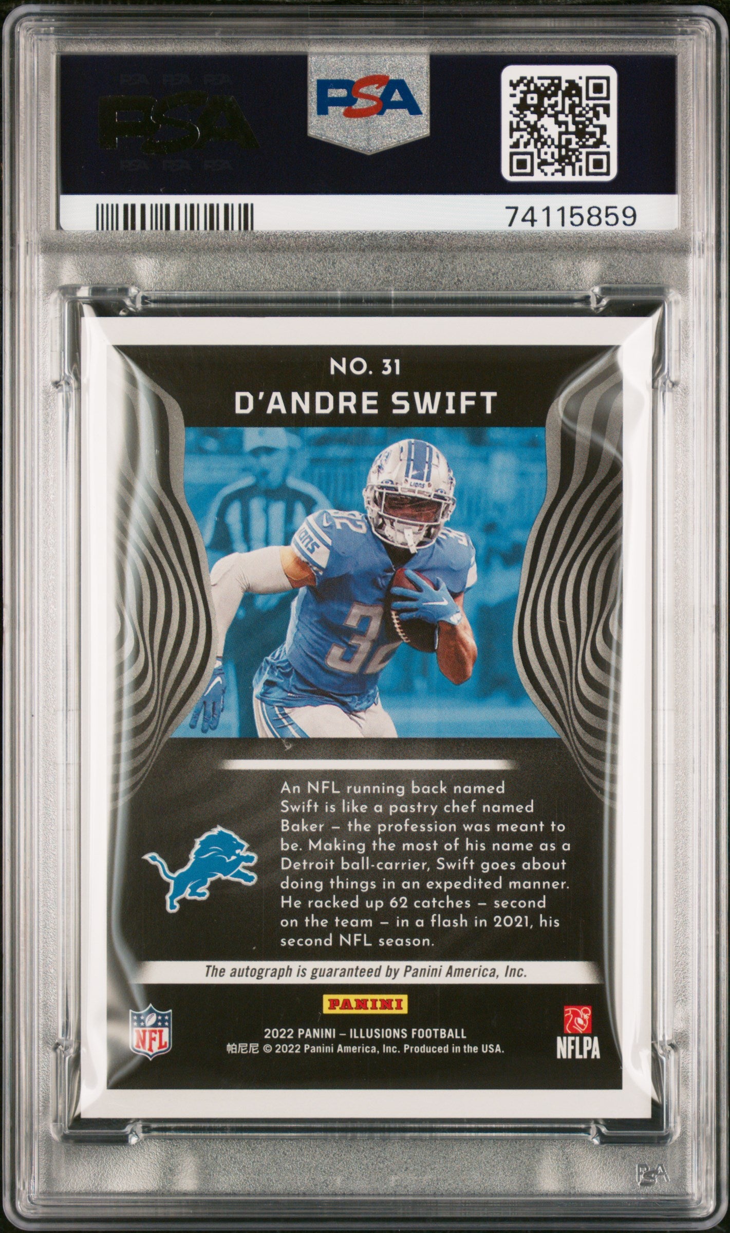 2022 Panini Illusions T/C Signature-Green D'Andre Swift #31 5/5 PSA 9