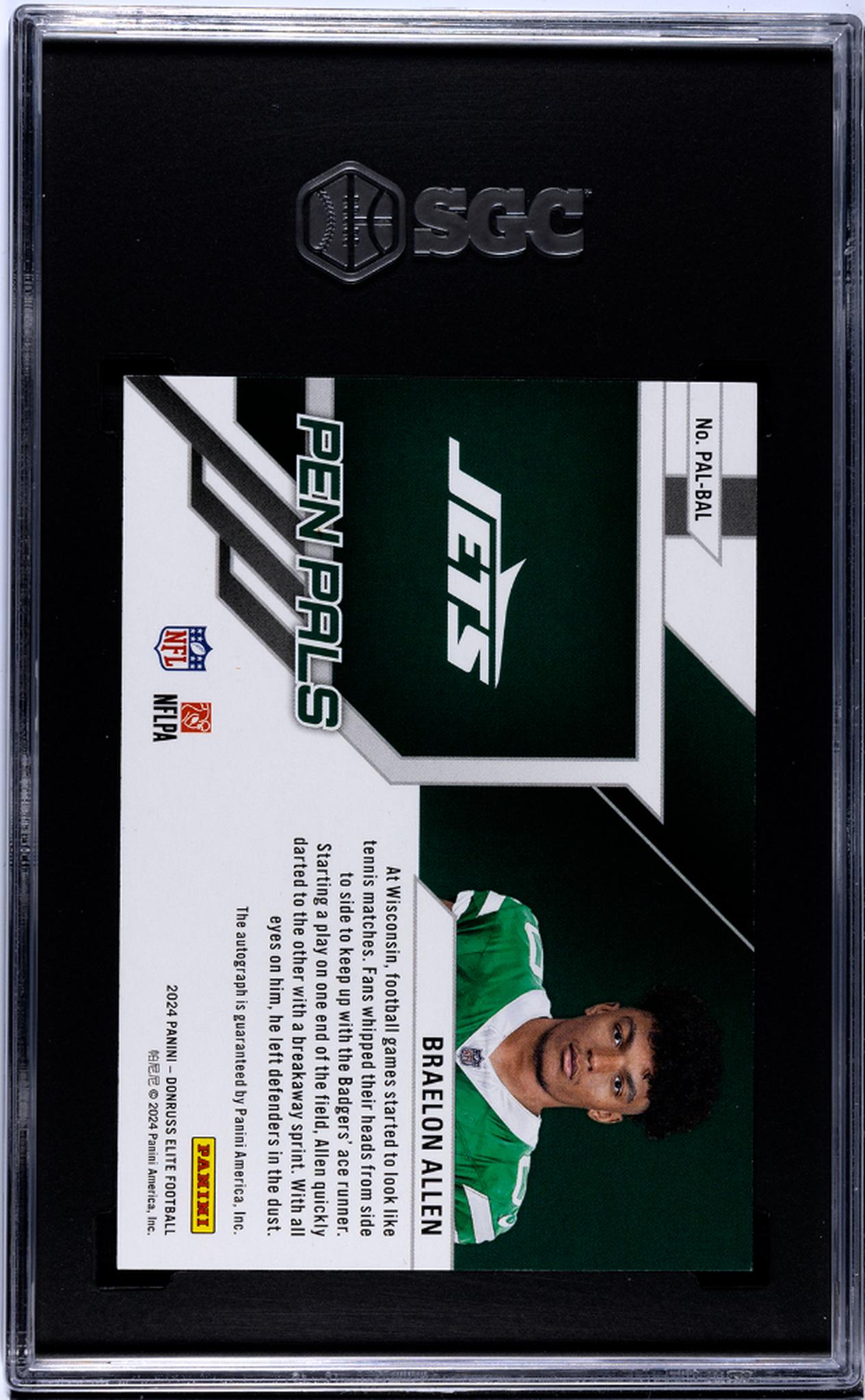 2024 Panini Elite Pen Pals Braelon Allen #PAL-BAL RC Auto SGC 9.5 Auto 10