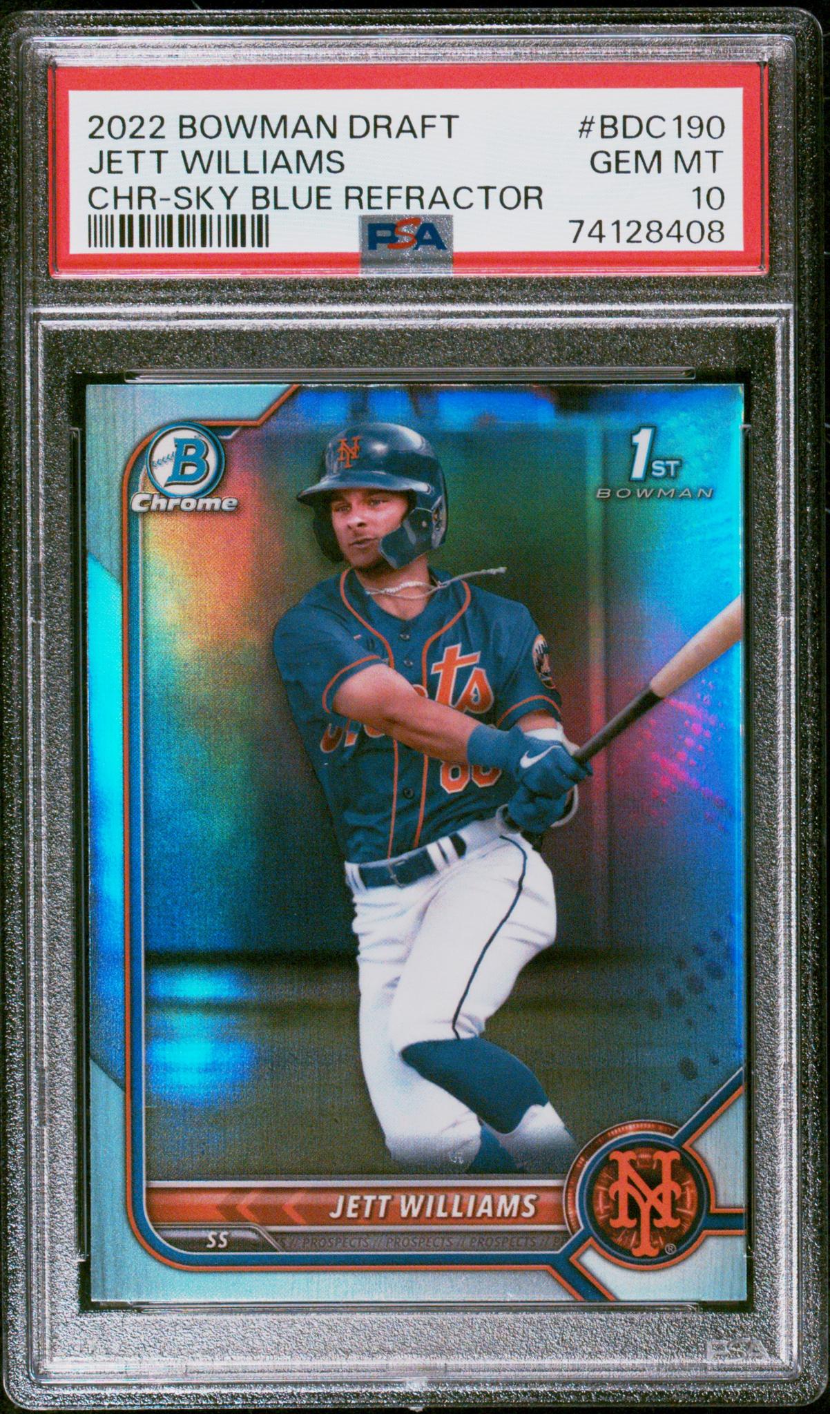 2022 Bowman Draft Sky Blue Refractor Jett Williams #BDC-190 PSA 10