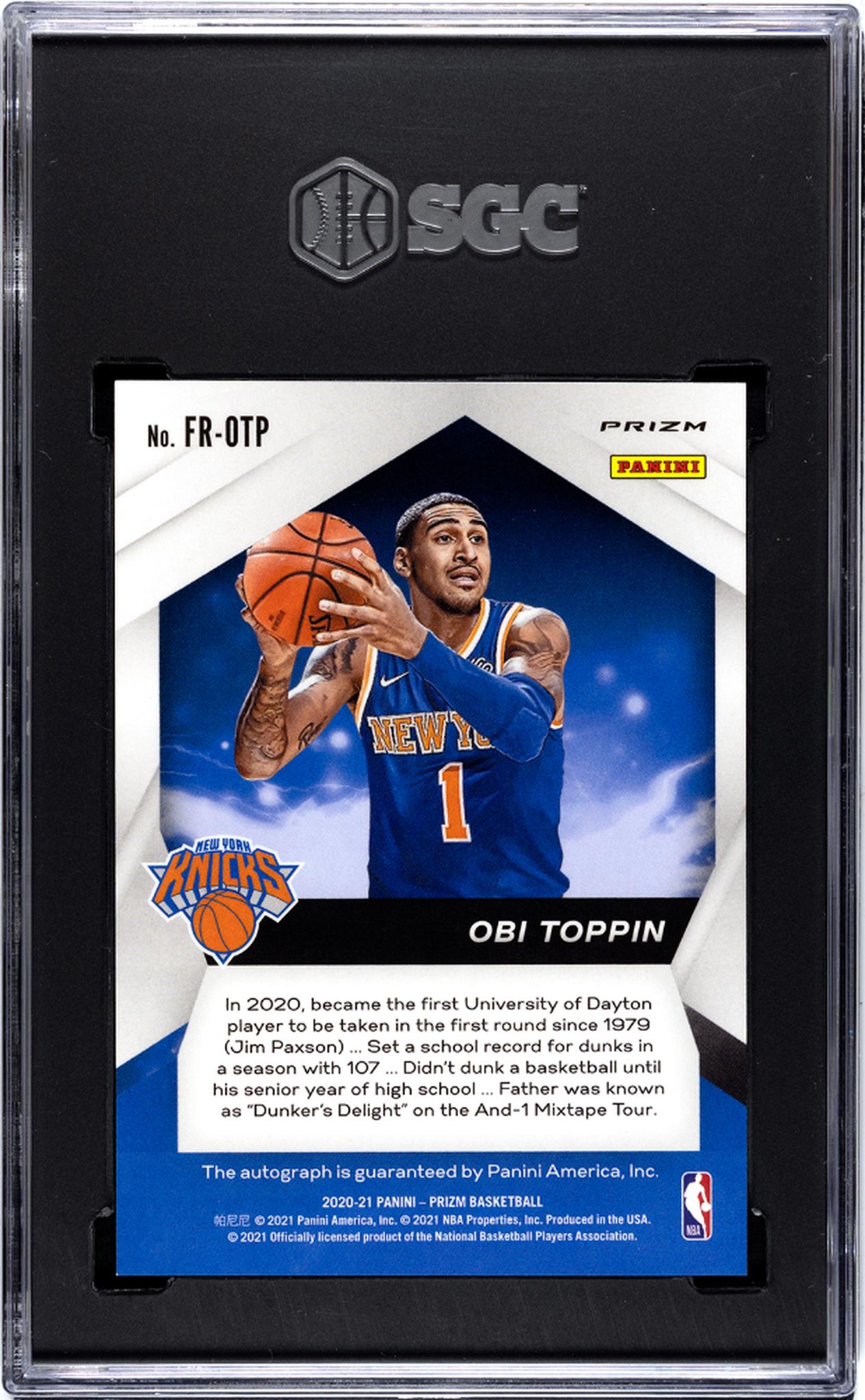 2020-21 Panini Prizm Fast Break Obi Toppin #FR-OTP RC Auto SGC 9.5 Auto 10