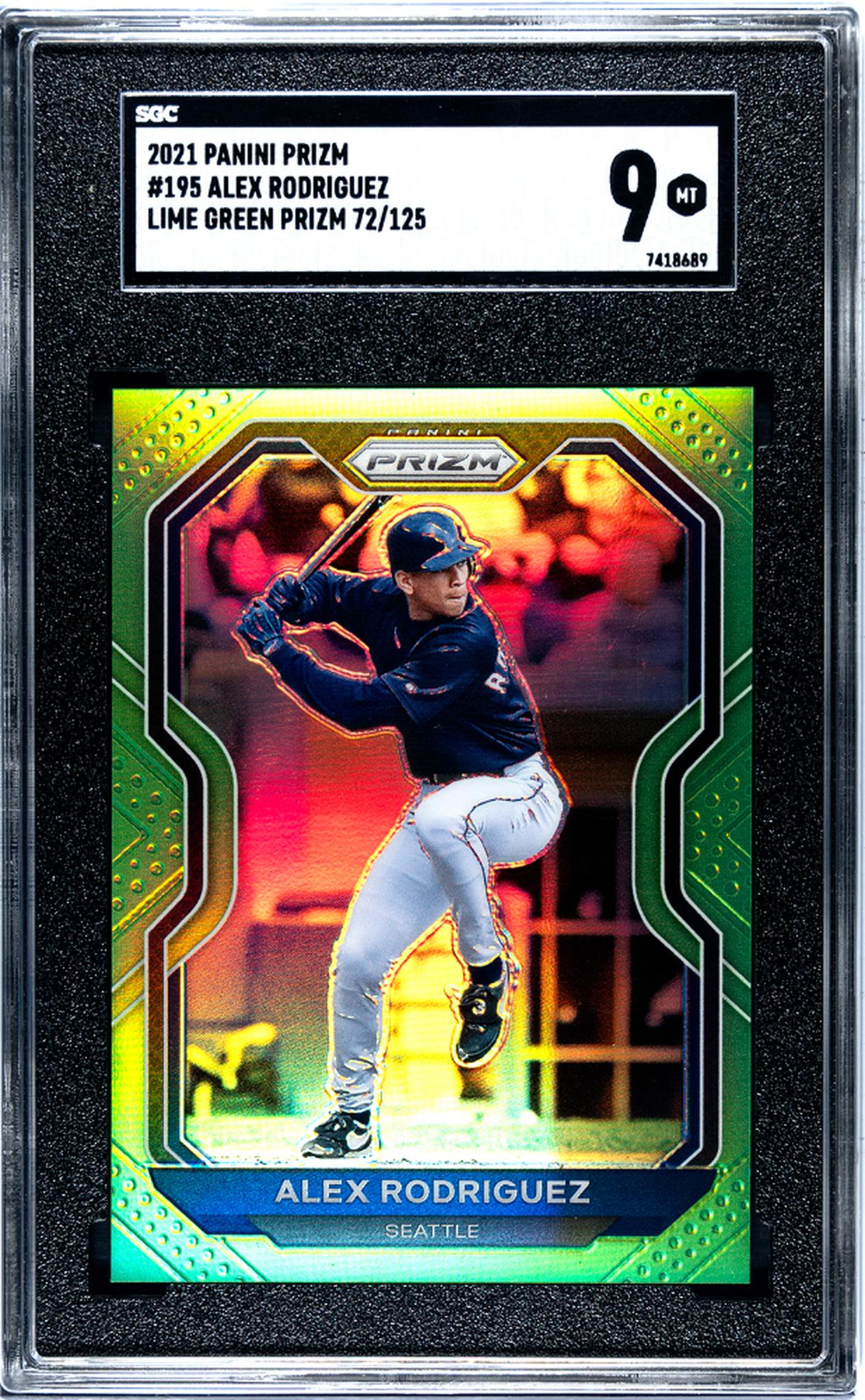 2021 Panini Prizm #195 Alex Rodriguez Lime Green Prizm 72/125 SGC 9