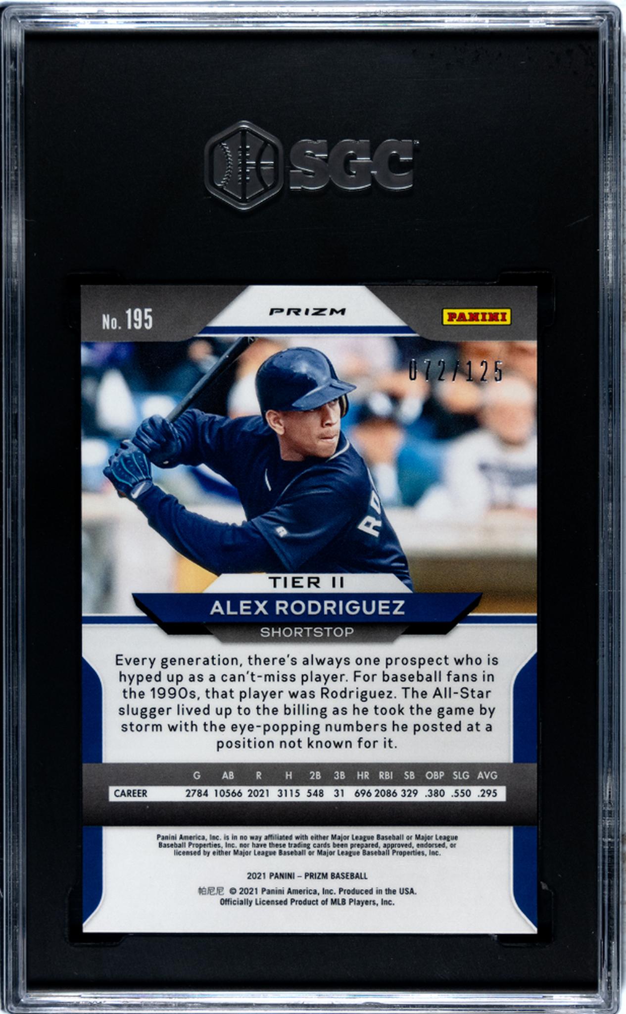 2021 Panini Prizm #195 Alex Rodriguez Lime Green Prizm 72/125 SGC 9