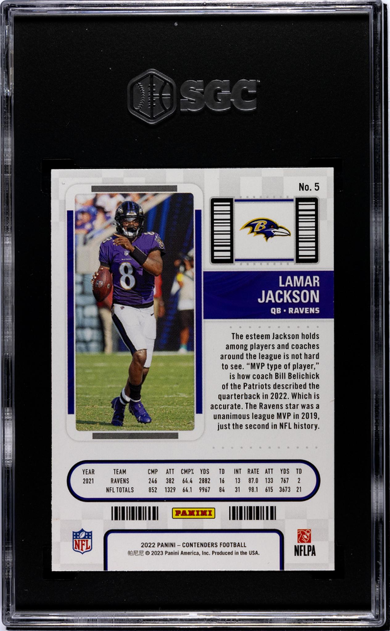 2022 Panini Contenders Lamar Jackson #5 SGC 10