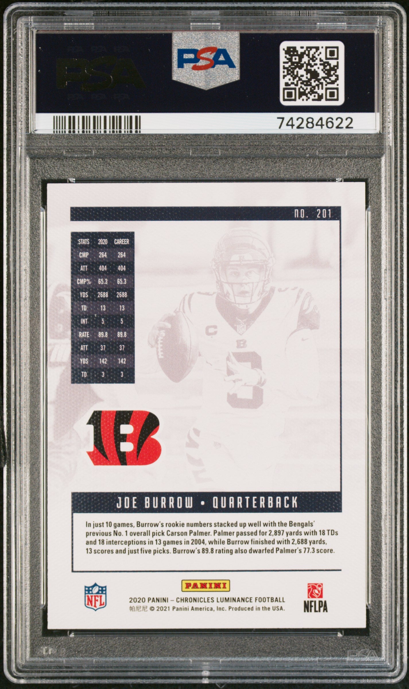 2020 Panini Chronicles Rookie Luminance #201 Joe Burrow PSA 10 