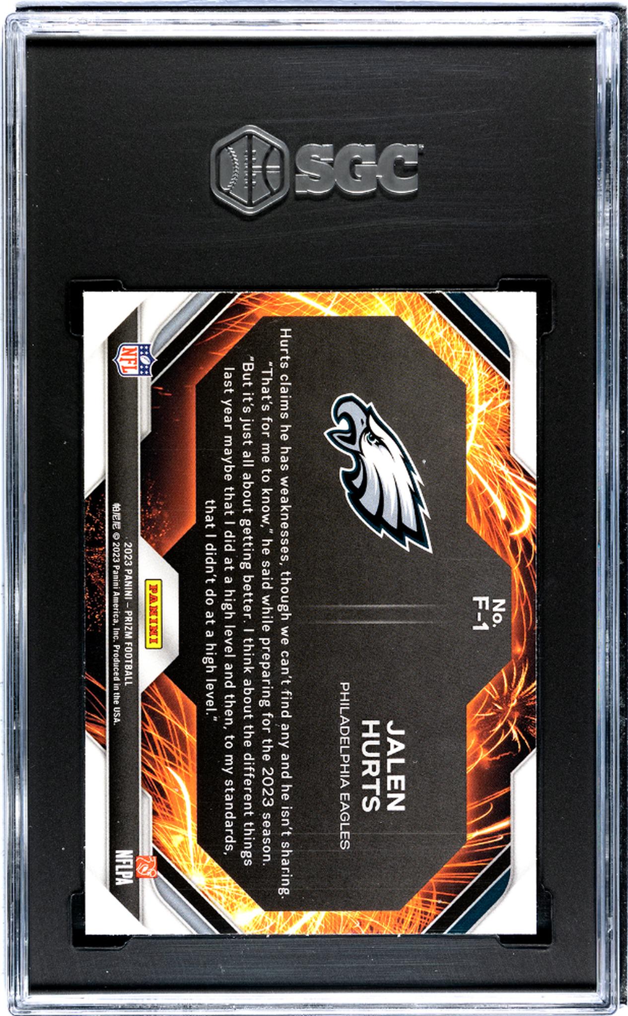 2023 Panini Prizm #F-1 Jalen Hurts Fireworks SGC 9.5