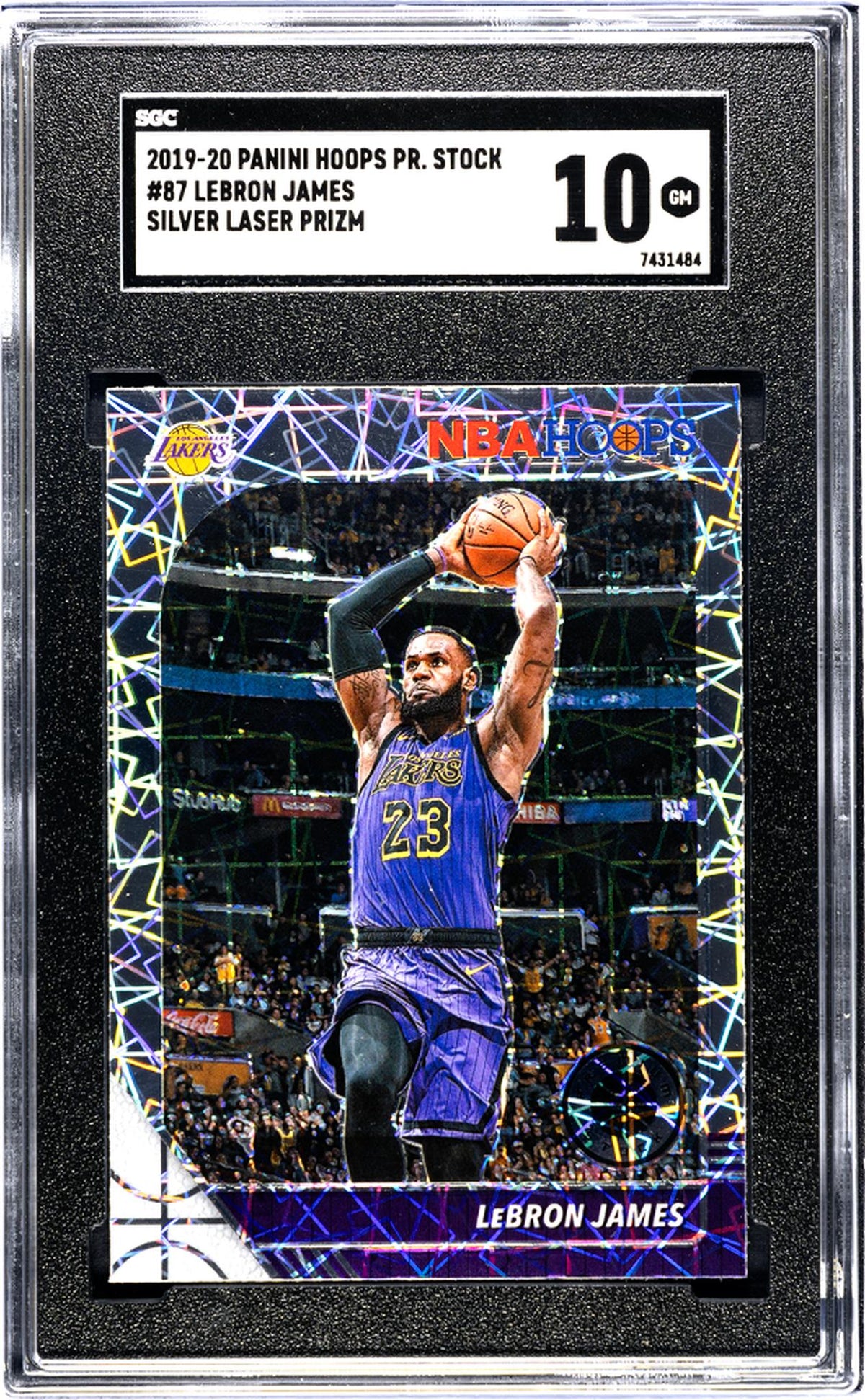 2019-20 Panini Hoops Premium Stock #87 Lebron James Silver Laser Prizm SGC 10